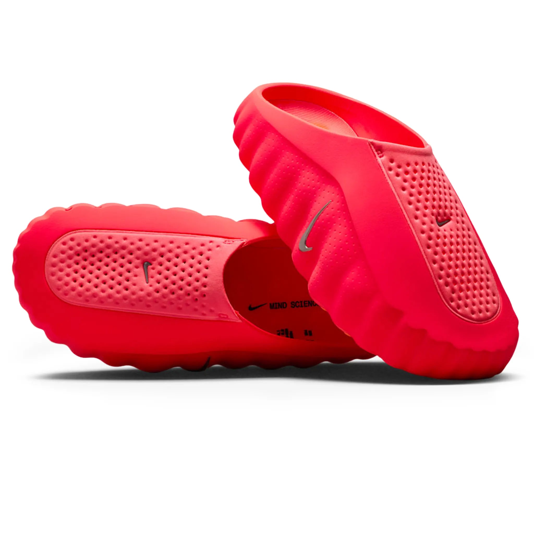 Front Side View of Nike Mind 001 Pregame Solar Red Mules HQ4307-600
