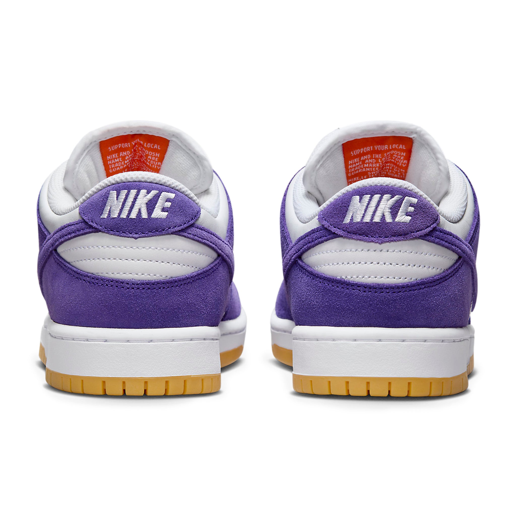 Back view of Nike SB Dunk Low Pro ISO Orange Label Court Purple DV5464-500