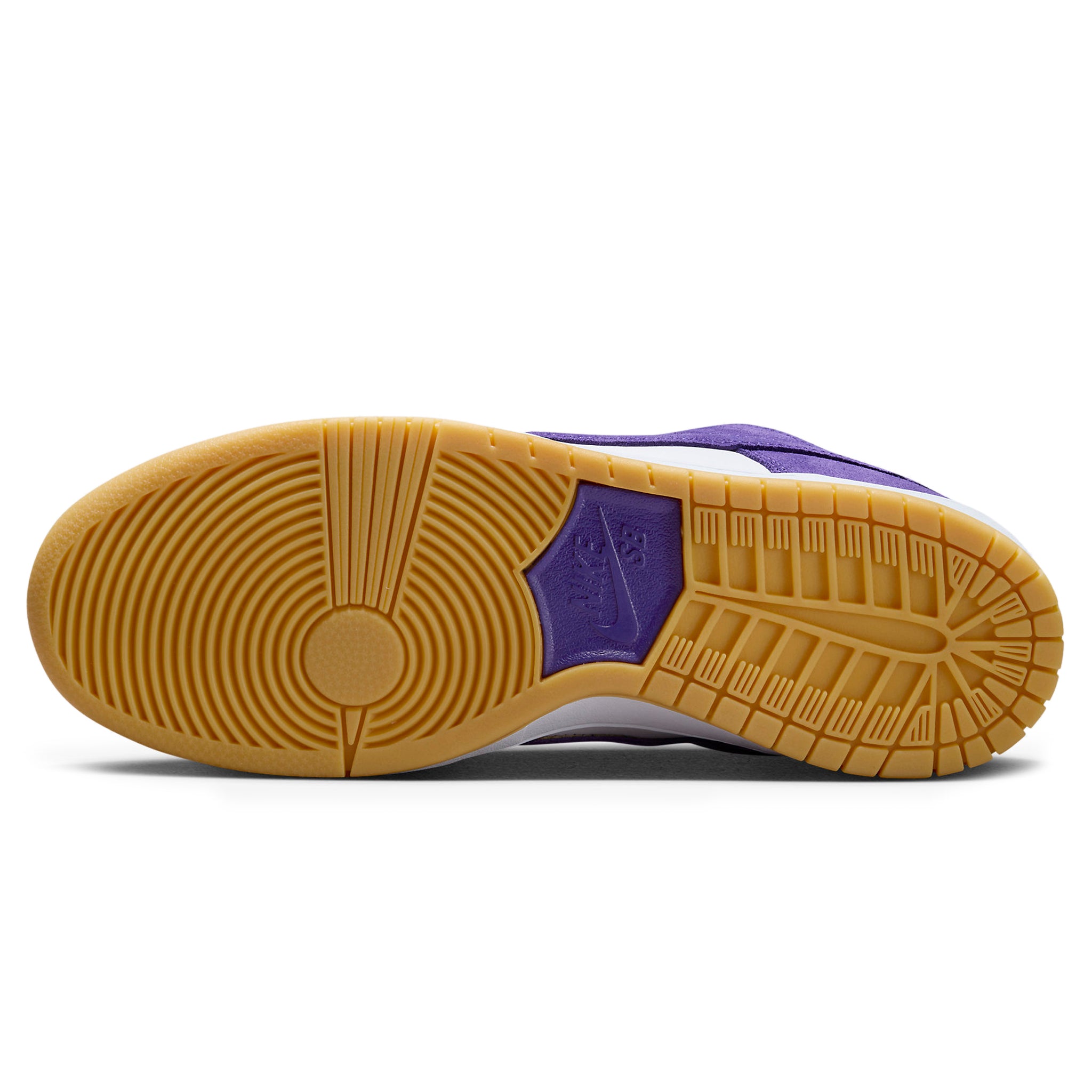 Sole view of Nike SB Dunk Low Pro ISO Orange Label Court Purple DV5464-500