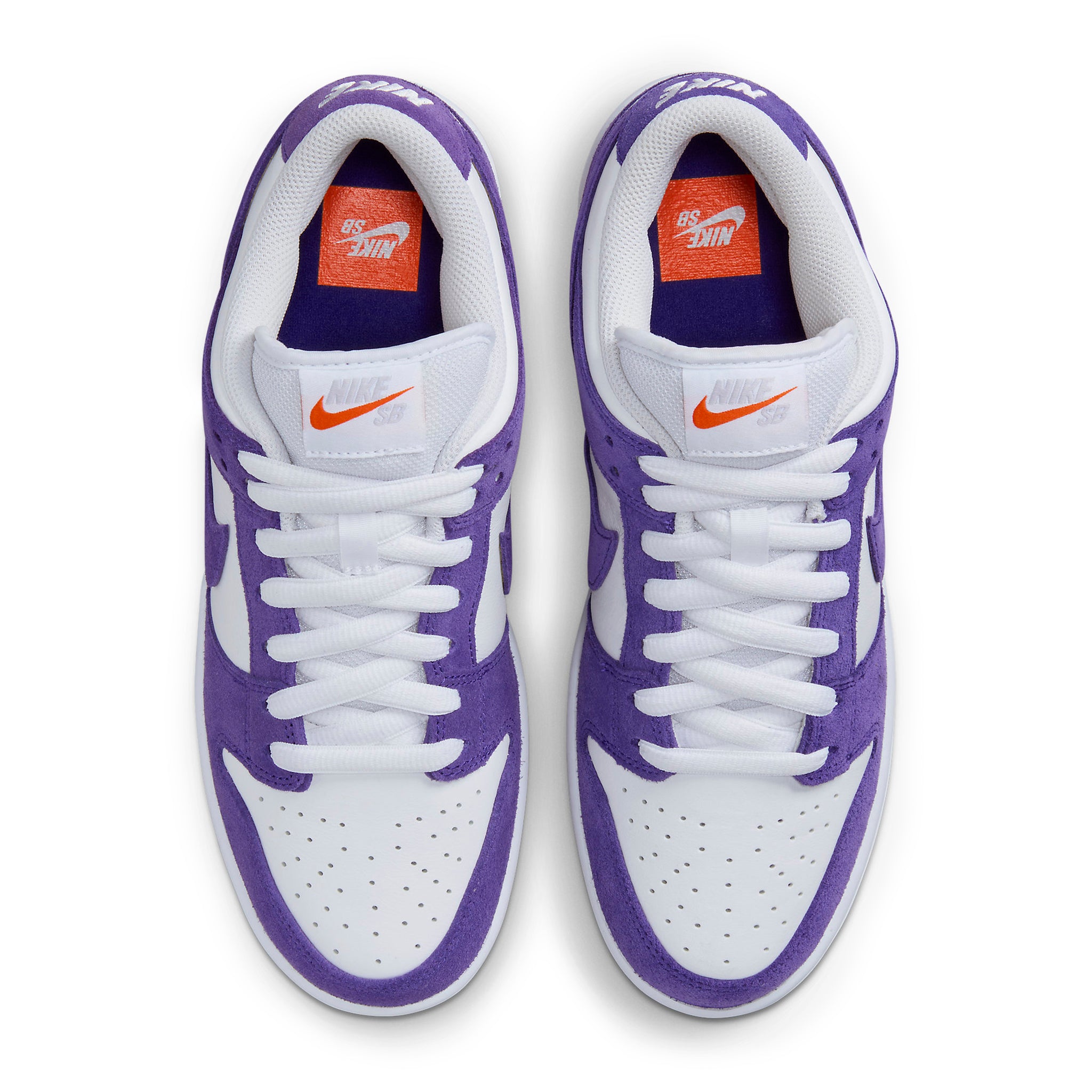 Top view of Side view of Nike SB Dunk Low Pro ISO Orange Label Court Purple DV5464-500 \
