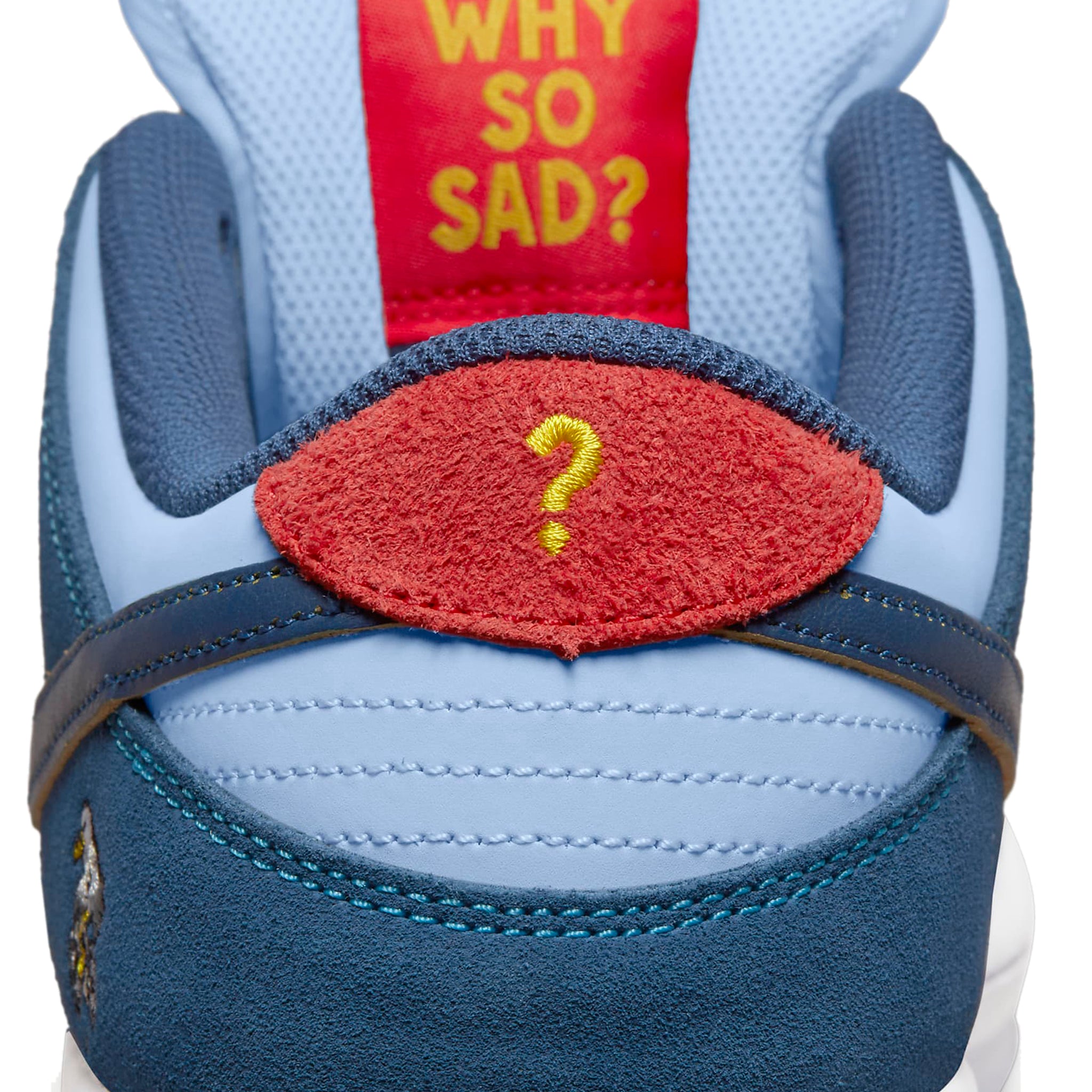 Heel view of Nike SB Dunk Low Pro Why So Sad? DX5549-400