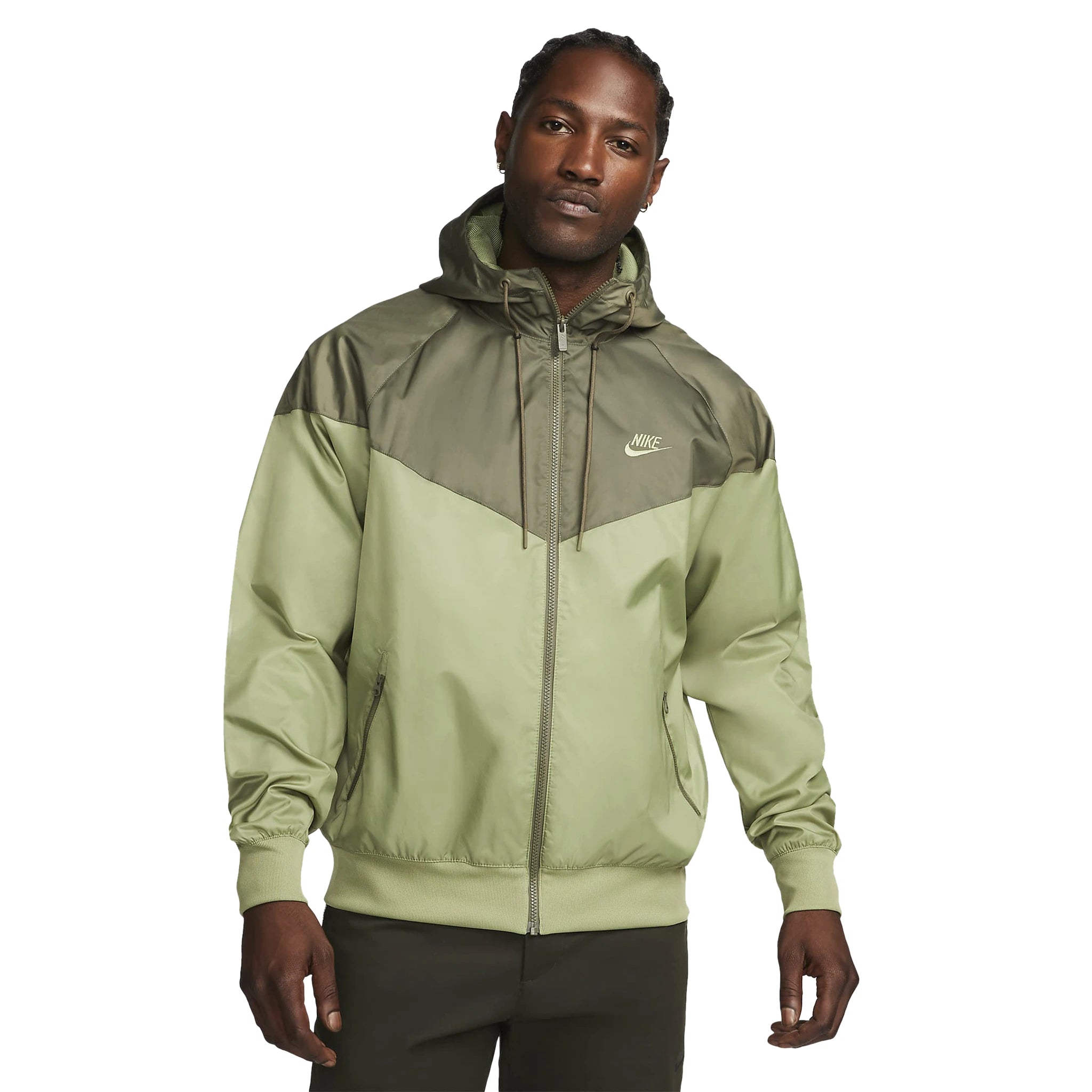 Front model view of Nike Sportswear Windrunner Green Jacket