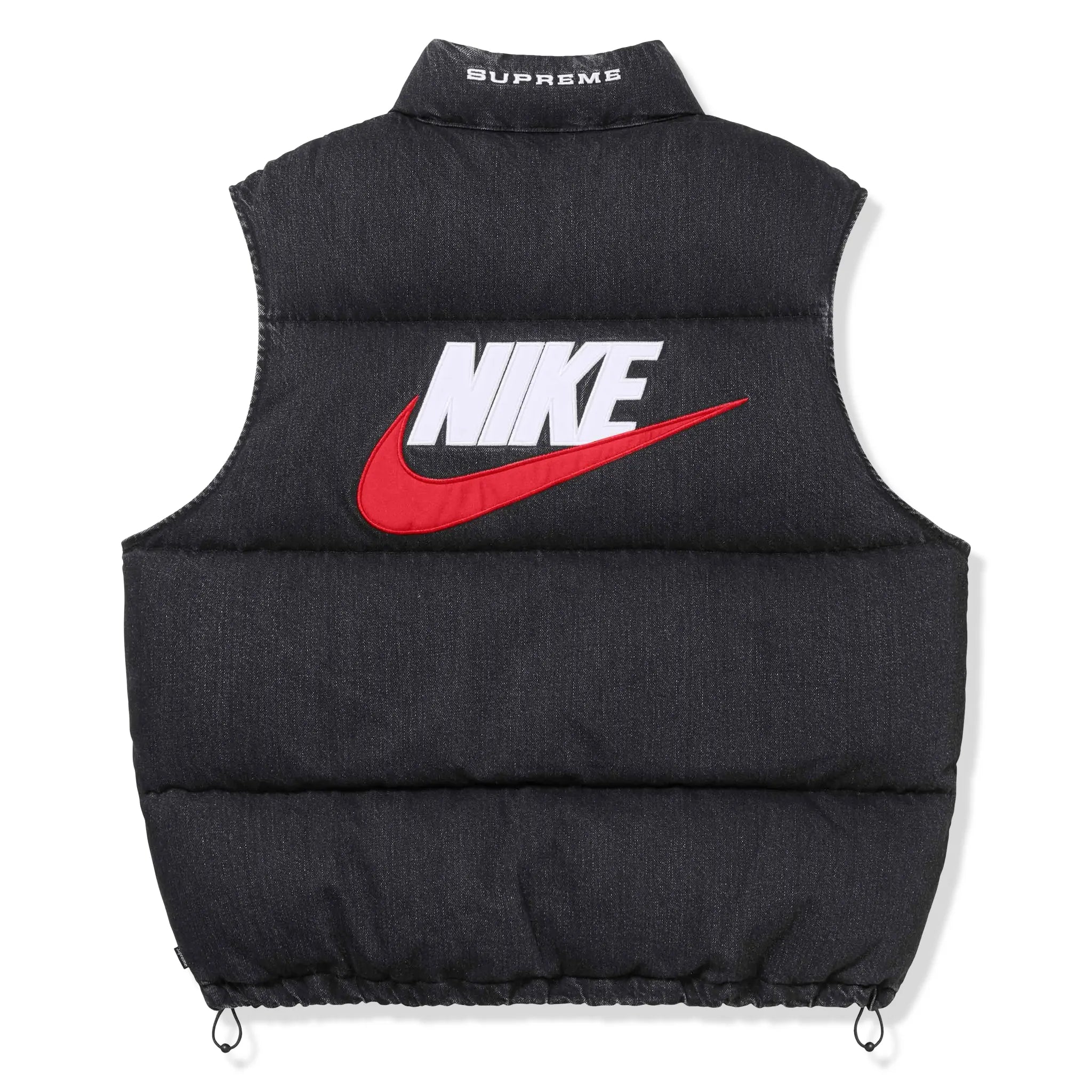 Back view of Nike Supreme Denim Puffer Vest Black