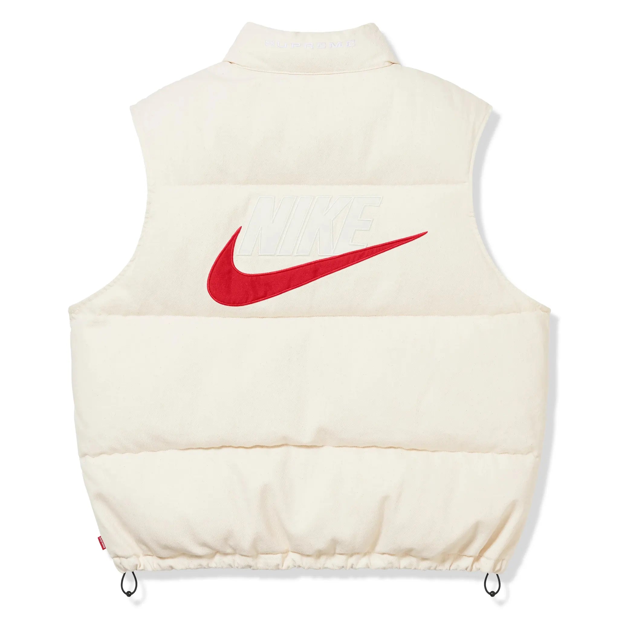 Back view of Nike Supreme Denim Puffer Vest Natural White