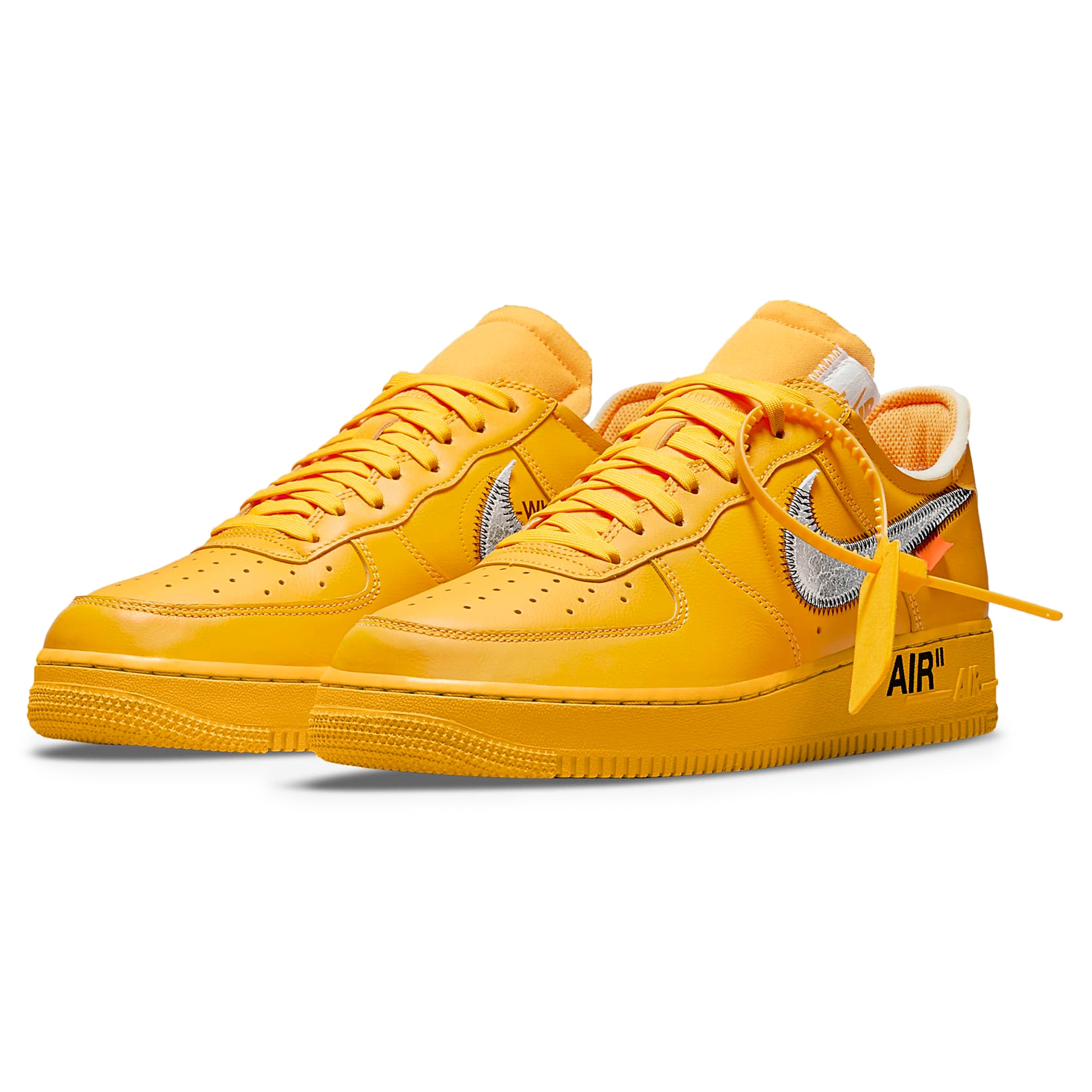 Front side view of Nike x Off White Air Force 1 Low ICA University Gold DD1876-700
