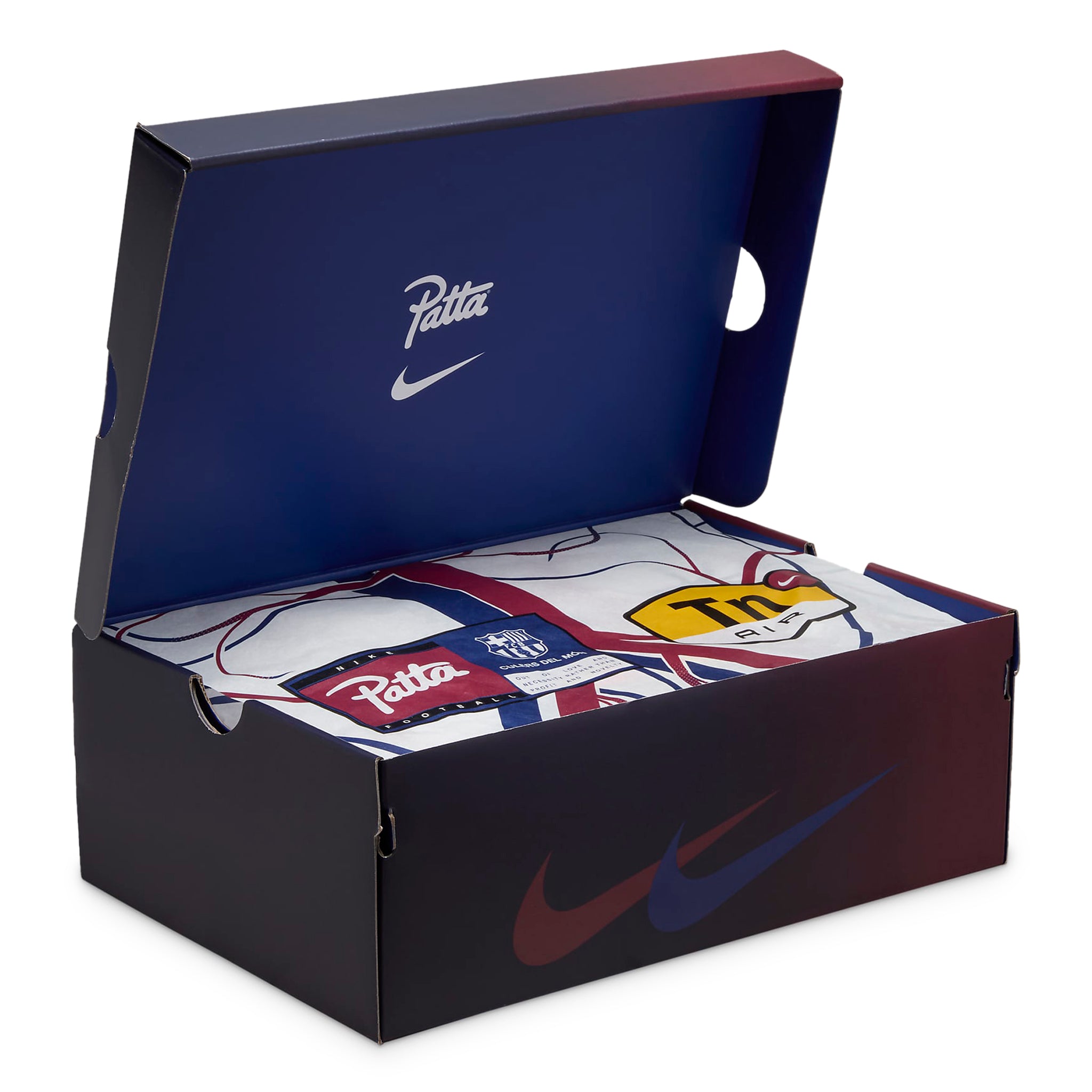 Open box view of Nike x Patta x Barcelona FC Air Max Plus Culers Del Món FN8260-001