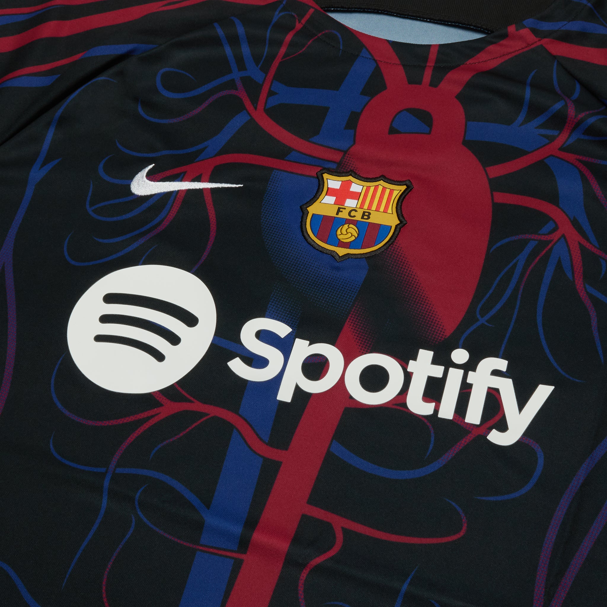 Logo view of Nike x Patta x Barcelona FC Culers del Món Black White Pre-Match Jersey FD2372-011