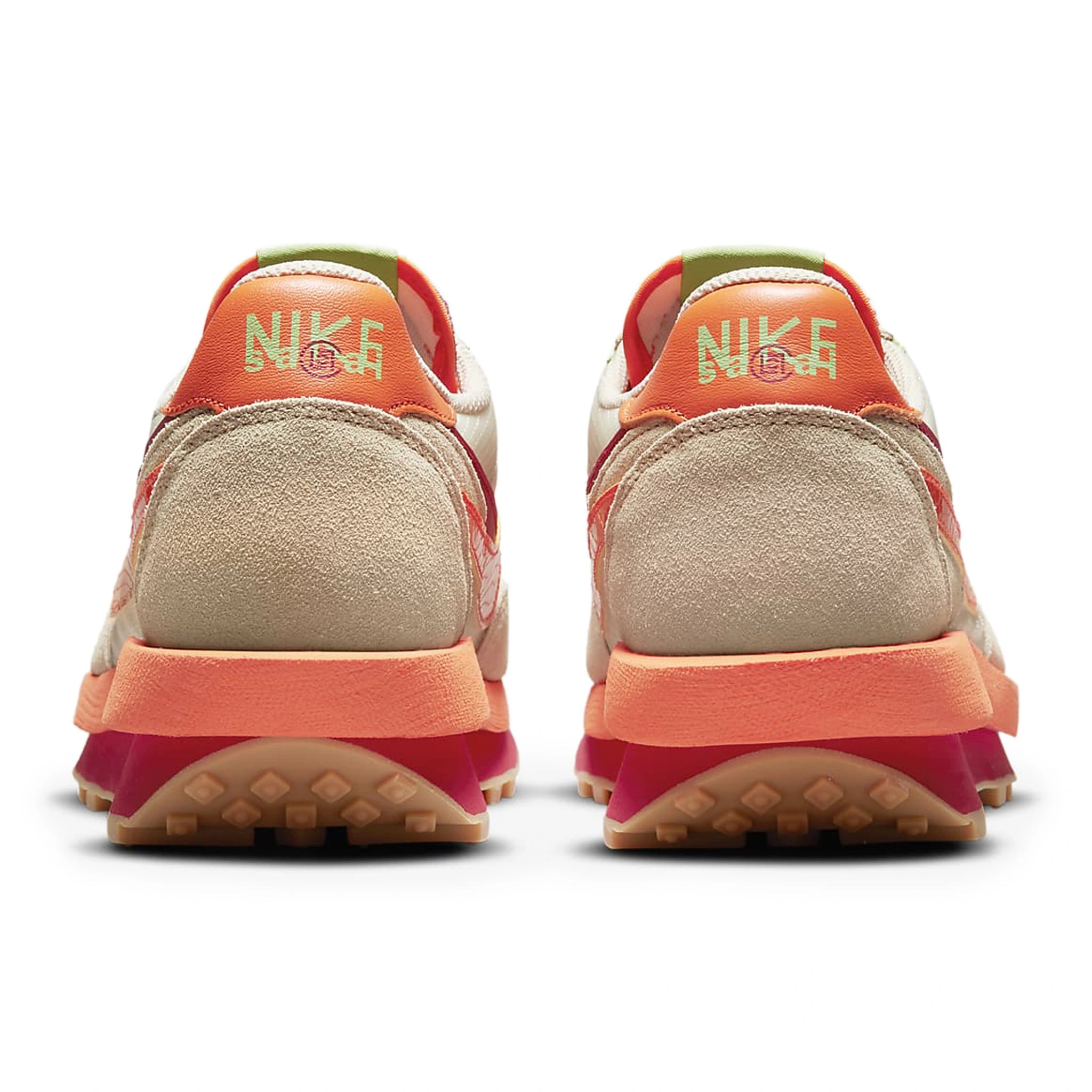 Back view of Nike x Sacai LD Waffle CLOT Net Orange Blaze DH1347-100