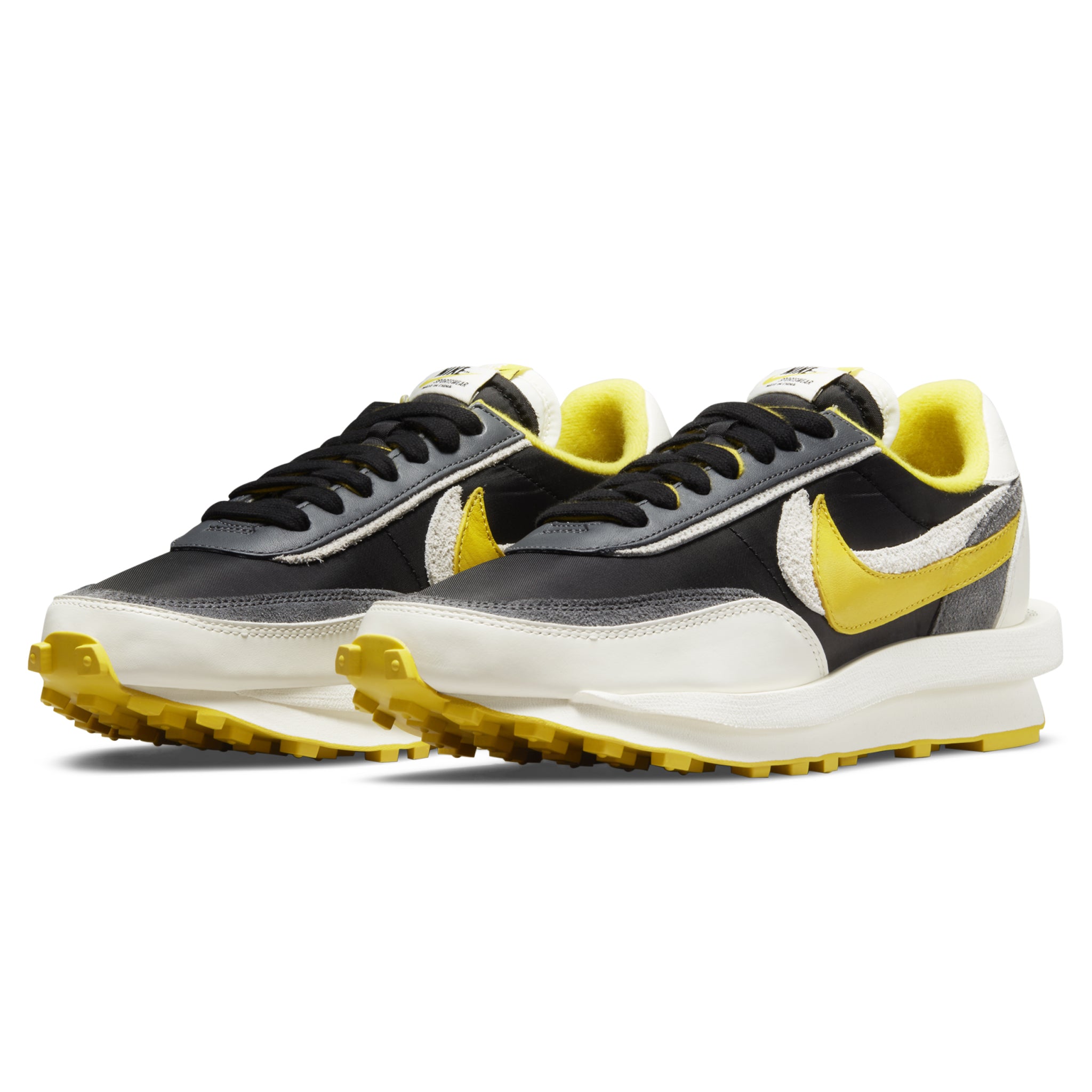 Front side view of Nike x Sacai LD Waffle Undercover Black Bright Citron DJ4877-001