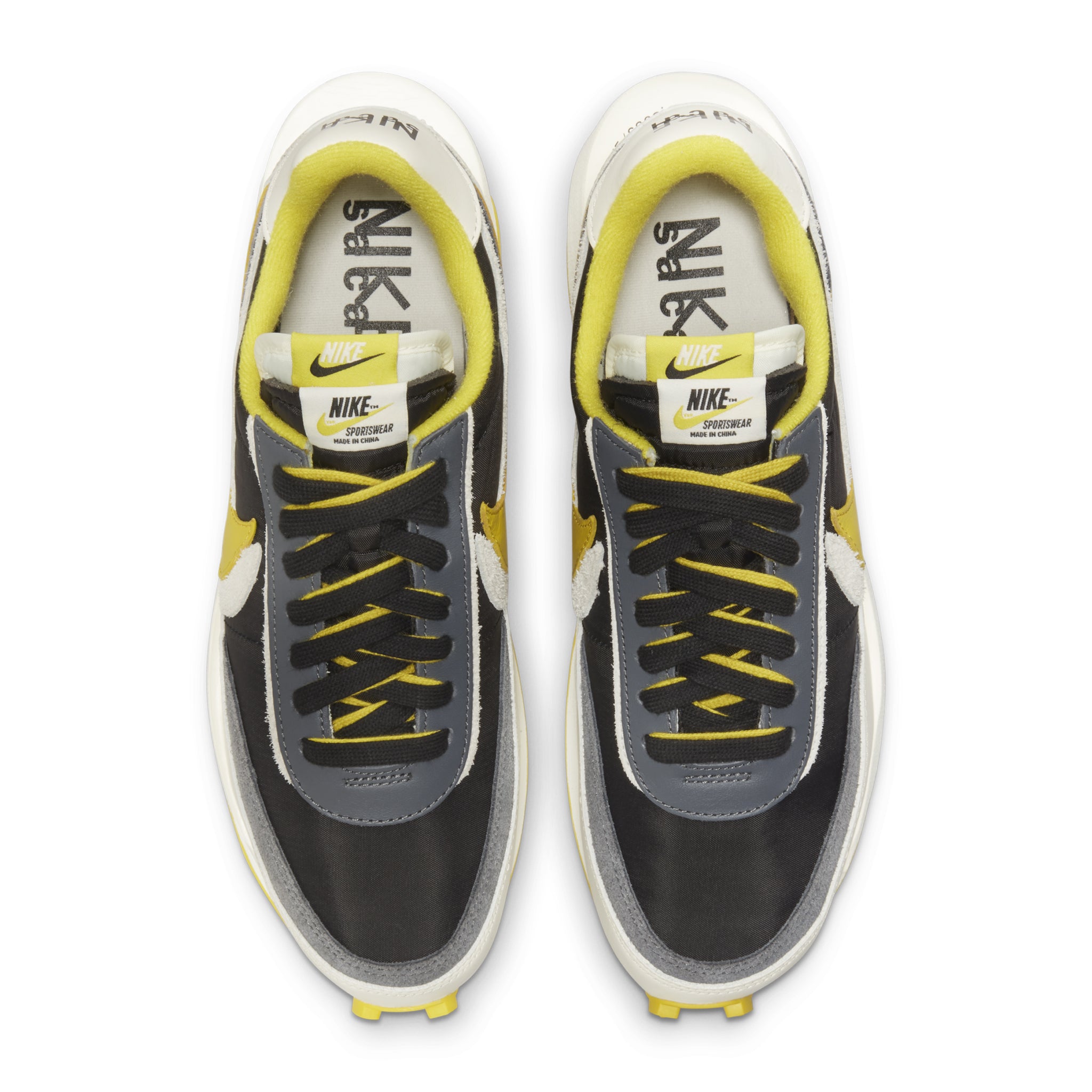 Top view of Nike x Sacai LD Waffle Undercover Black Bright Citron DJ4877-001