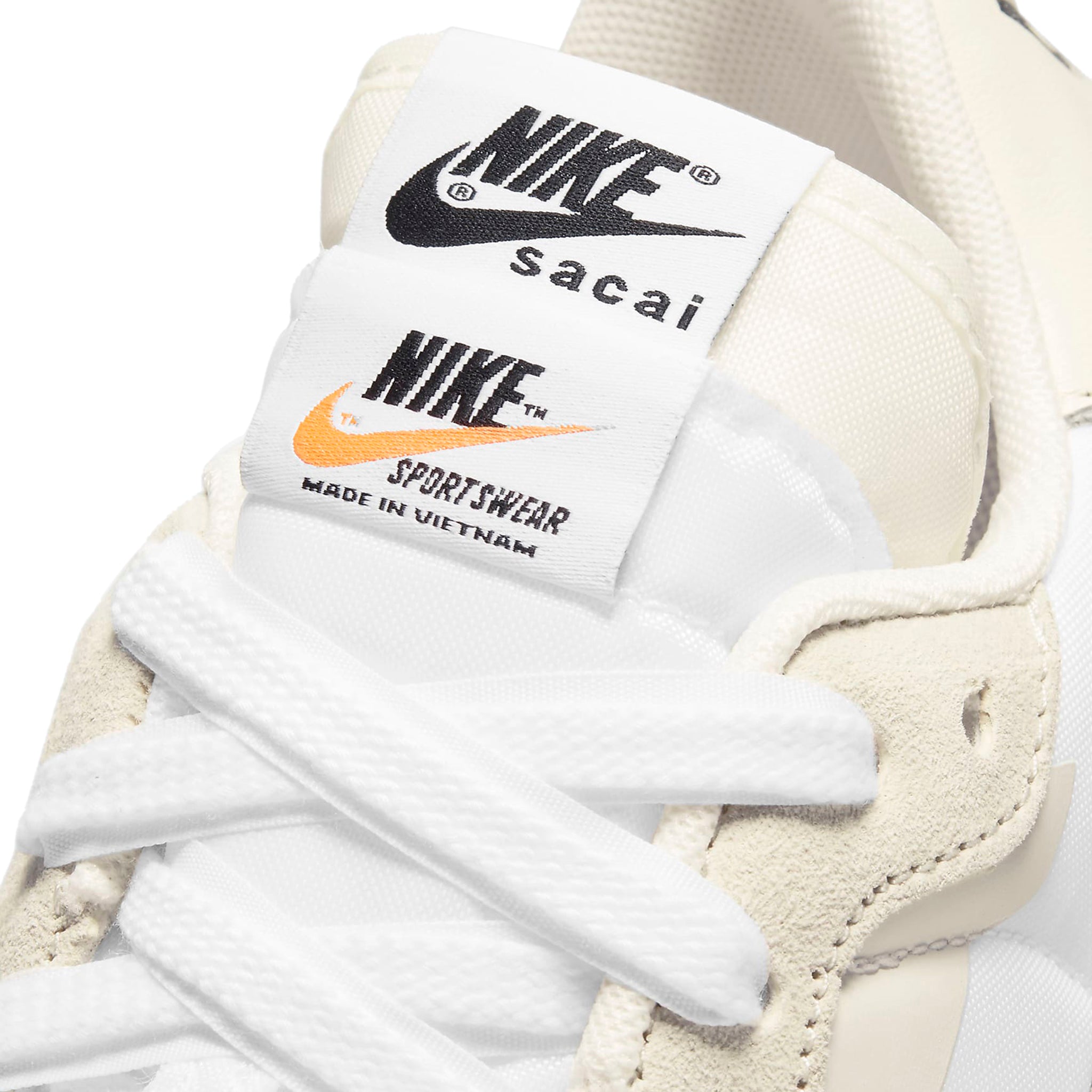 Logo view of Nike x Sacai Vaporwaffle Sail Gum Sneaker DD1875-100