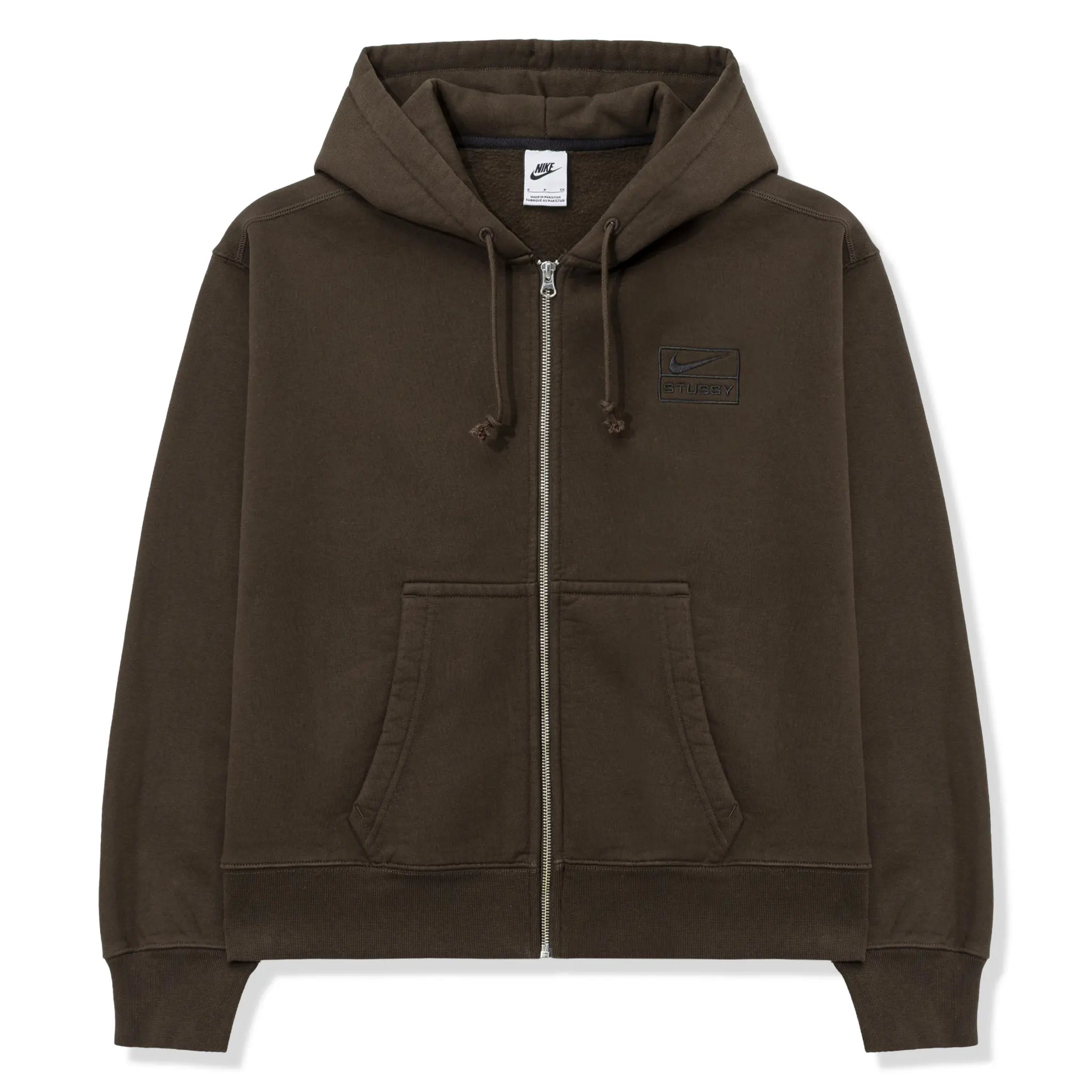 Front View of Nike x Stussy Fleece Stone Washed Dark Cinder Zip-Up Hoodie (FW25) FJ9176-261
