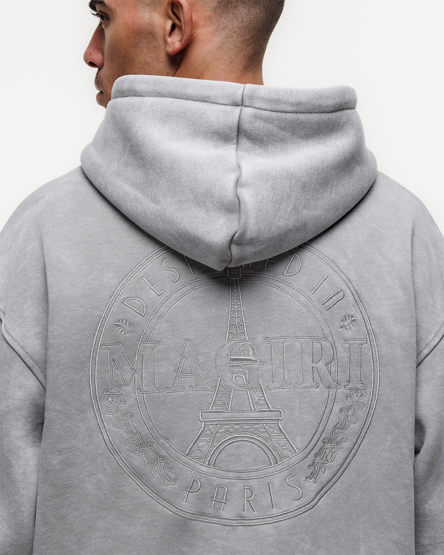 MAGIRI Embroidered Acid Washed Oatmeal Hoodie
