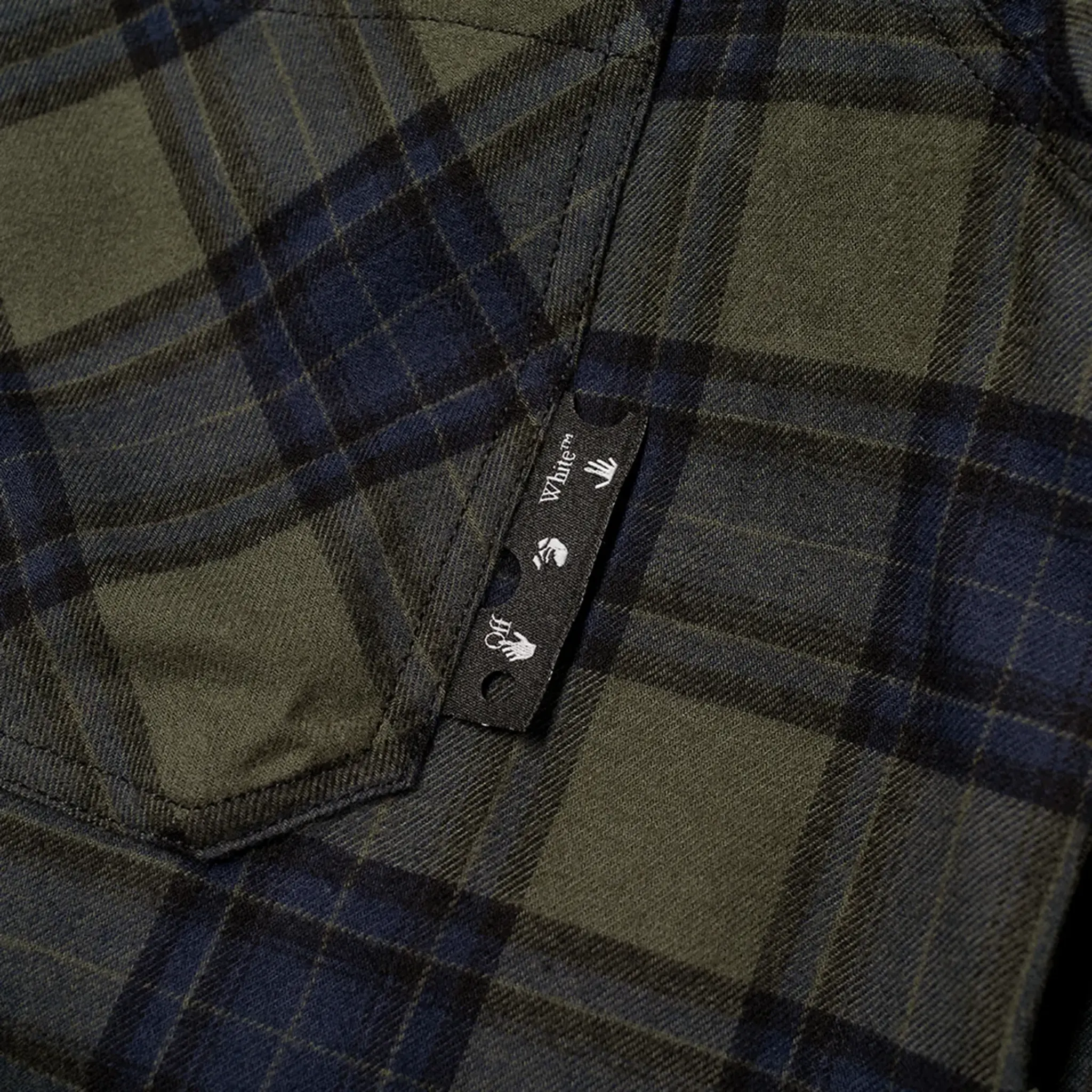 Detailed Material View of Off-White Diagonal Check Green Flannel Shirt OMGA133S21FAB0015701