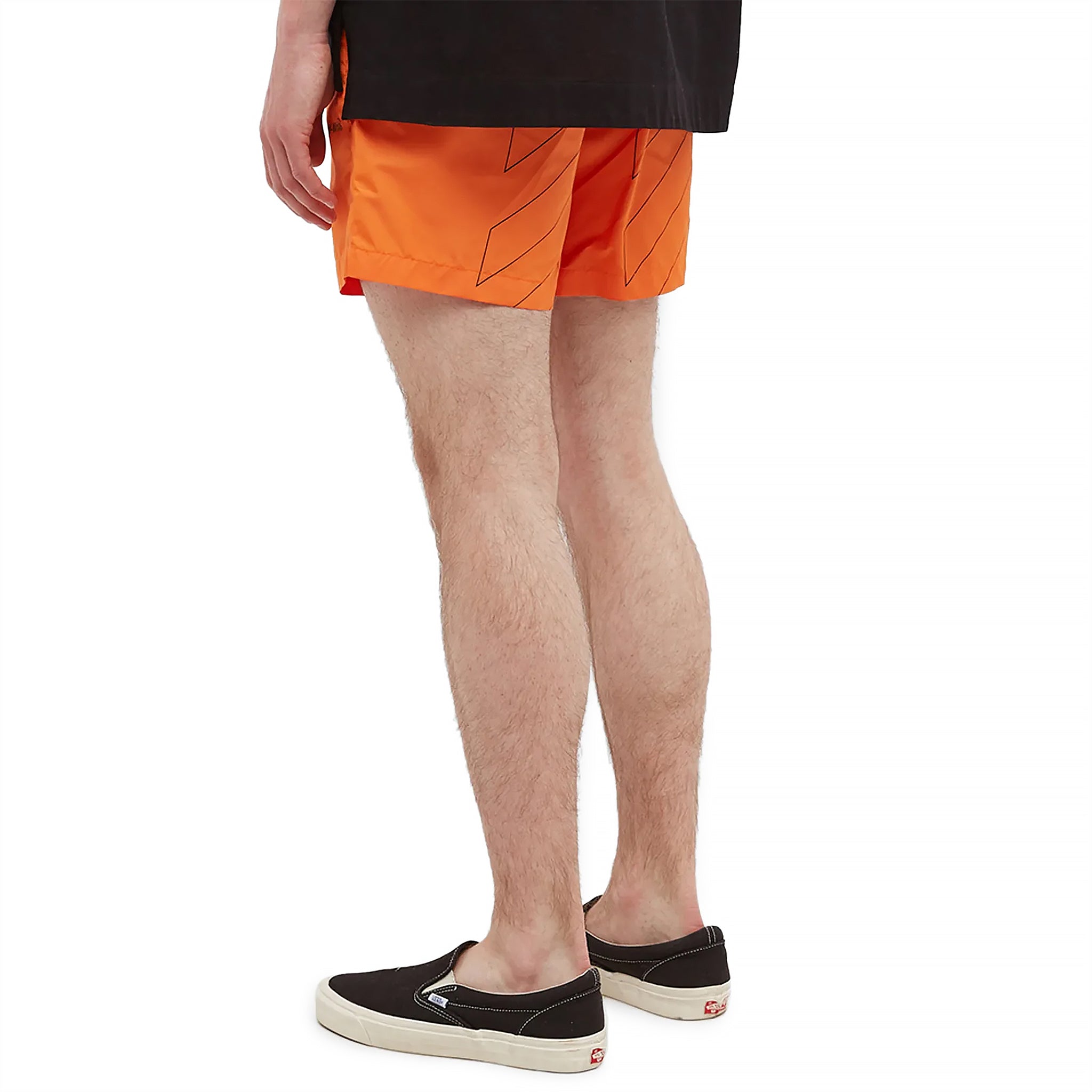 Back side view of Off-White Diagonal Outline Orange Swim Shorts OMFA003S22FAB0012010