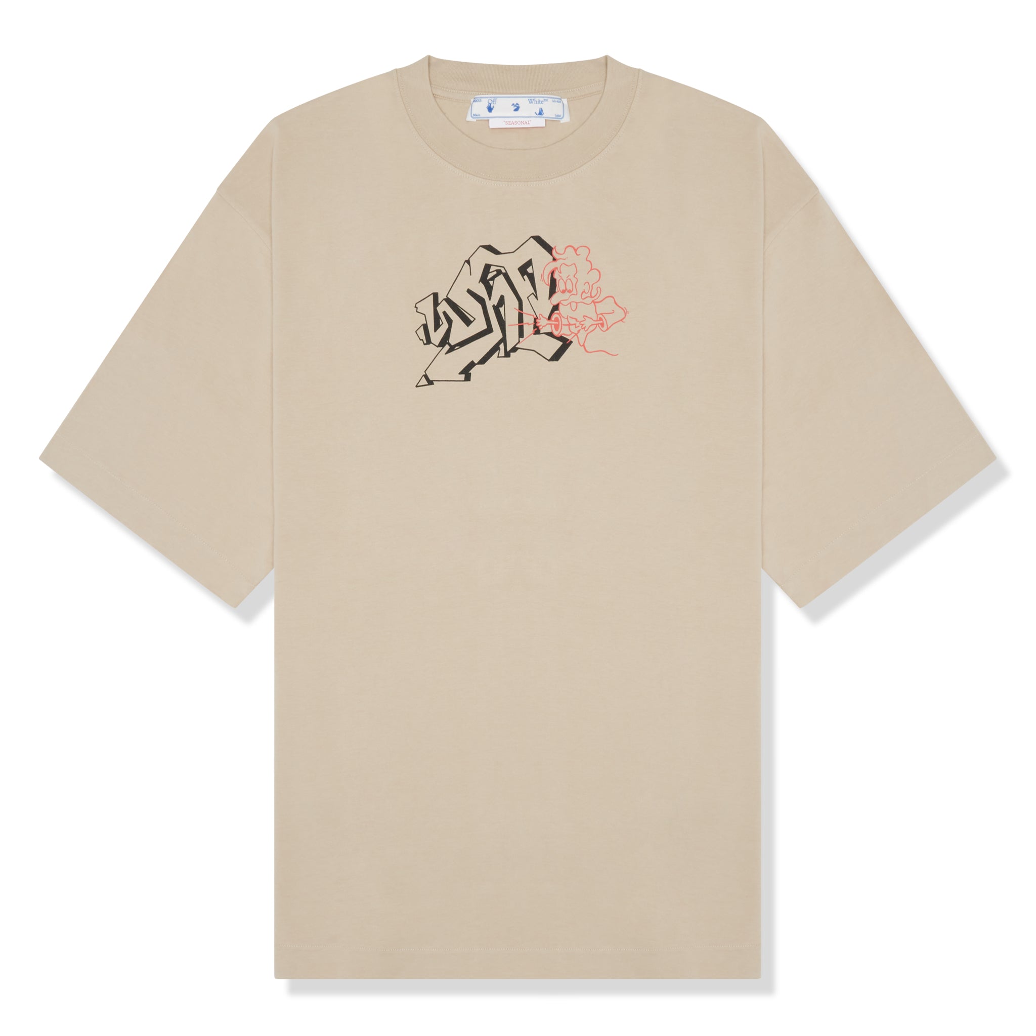 front view of Off-White Graffiti Print Beige T Shirt OMAA120S22JER0031710