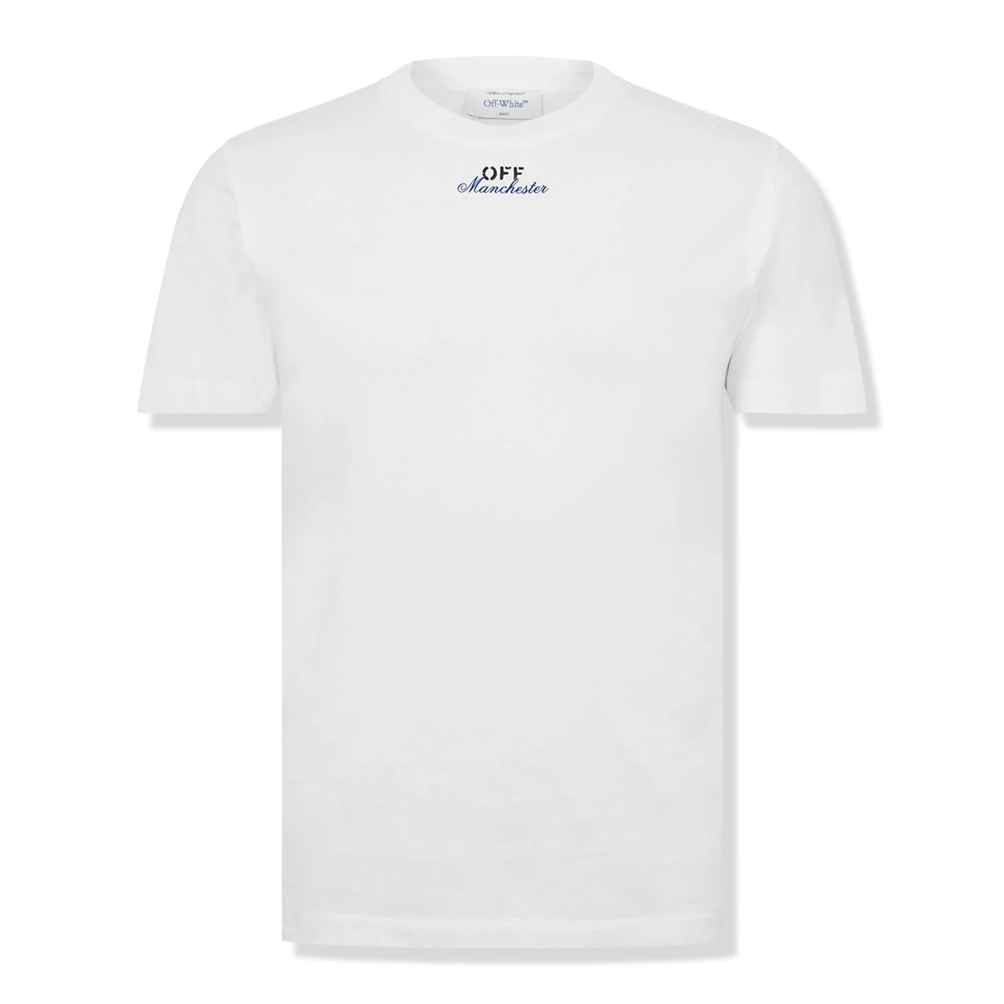 Front view of Off-White Off Manchester Exclusive White T Shirt 