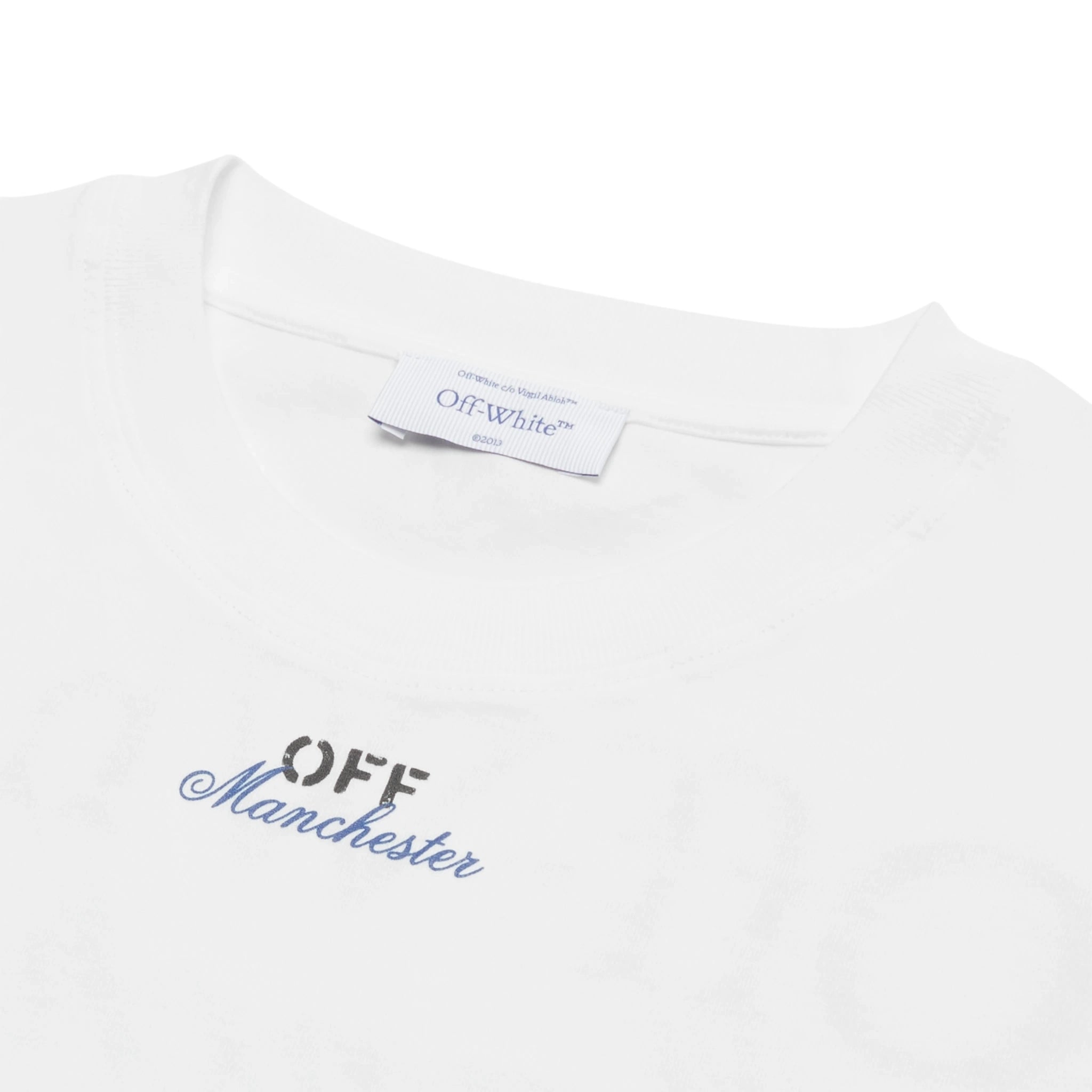 Neck view of Off-White Off Manchester Exclusive White T Shirt