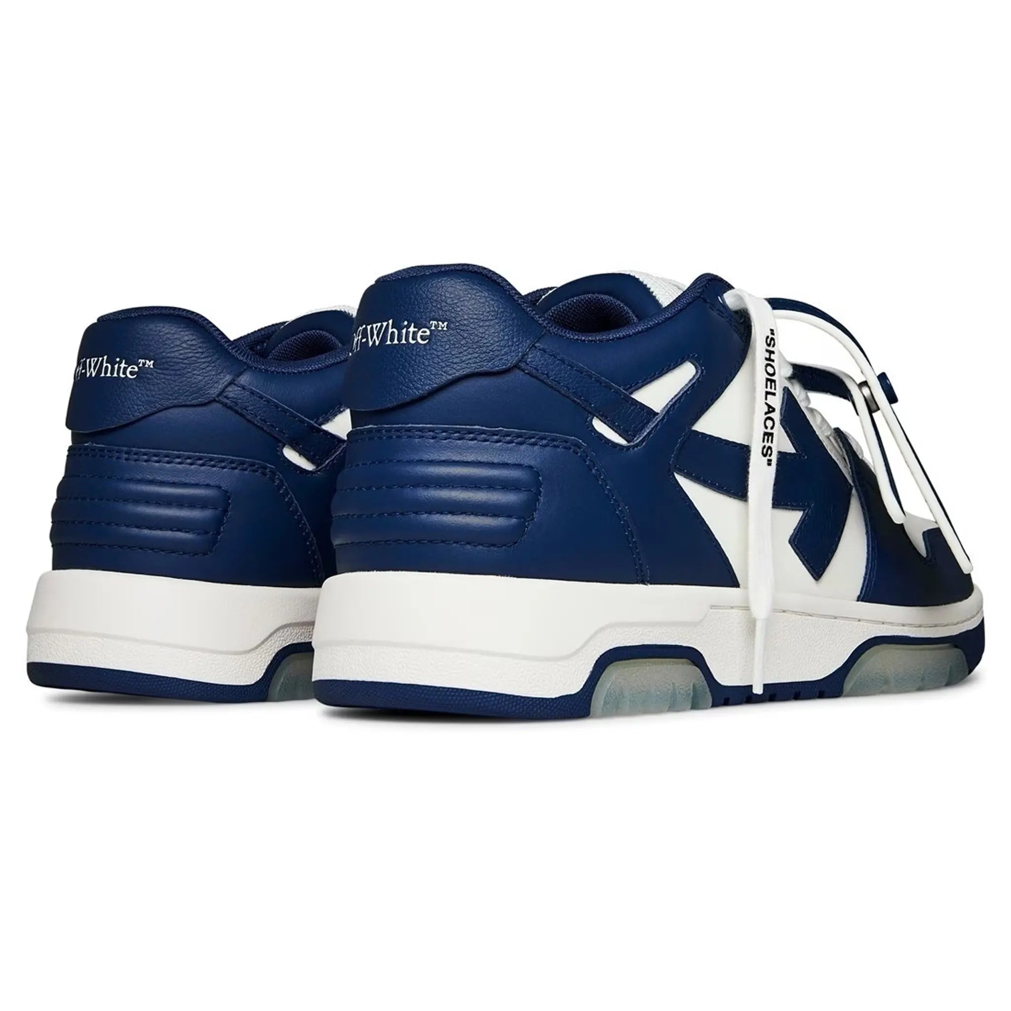 Back view of Off White Out Of Office Navy Blue White Trainers