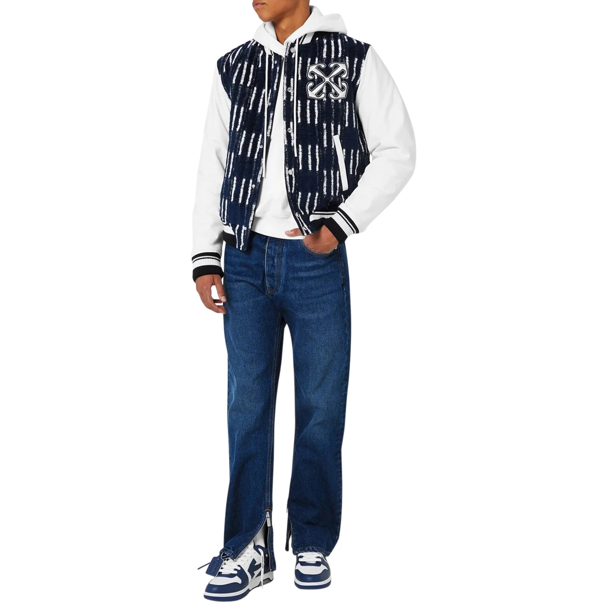 Model view of Off White Out Of Office Navy Blue White Trainers