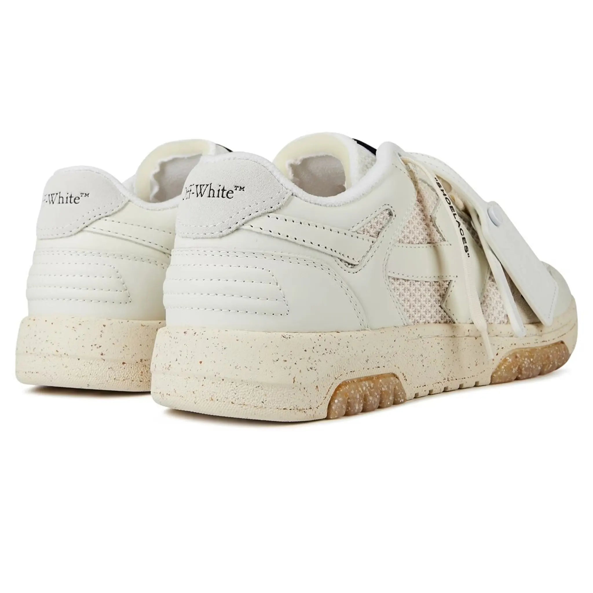 Back view of Off White Out Of Office Slim White Beige Trainers