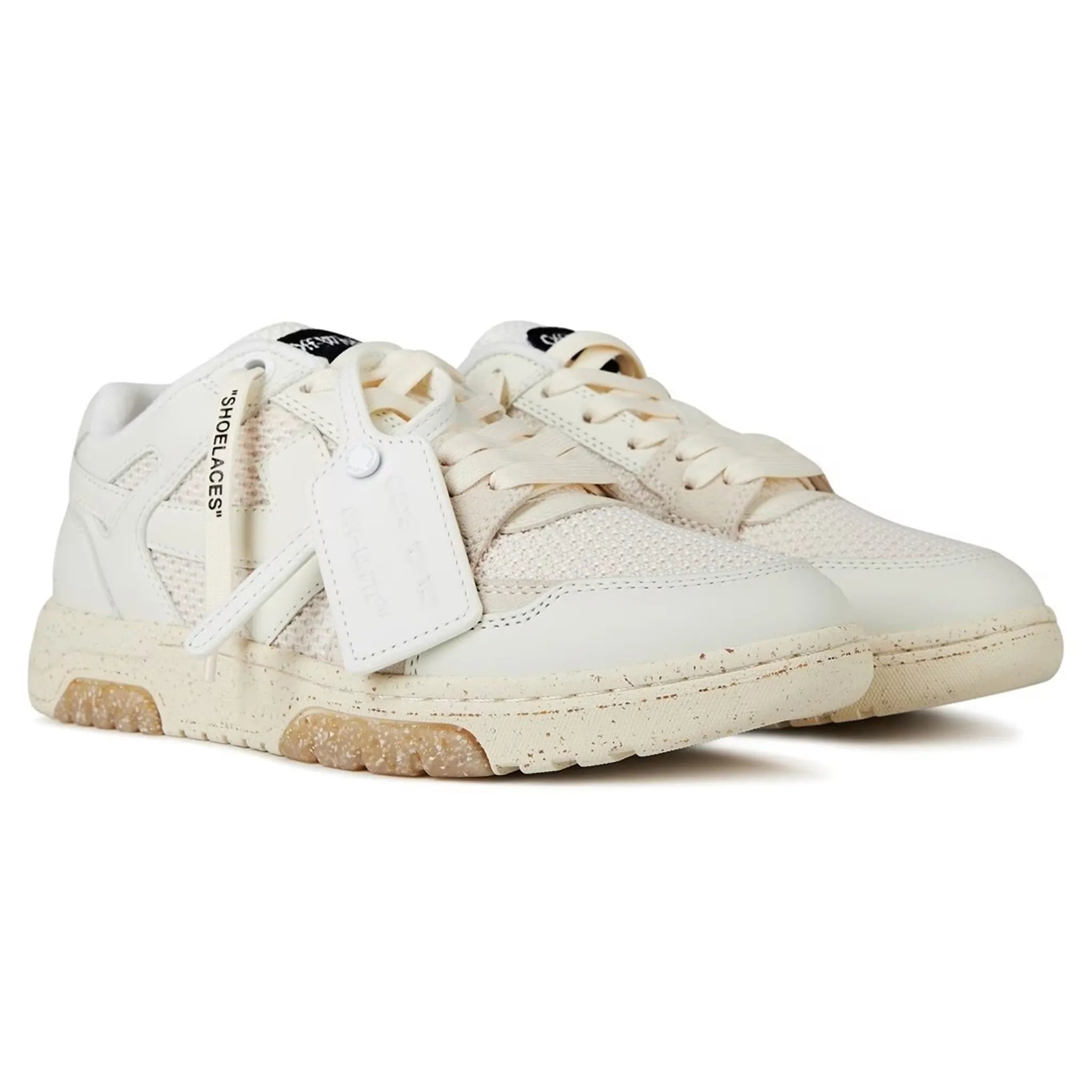 Pair view of Off White Out Of Office Slim White Beige Trainers