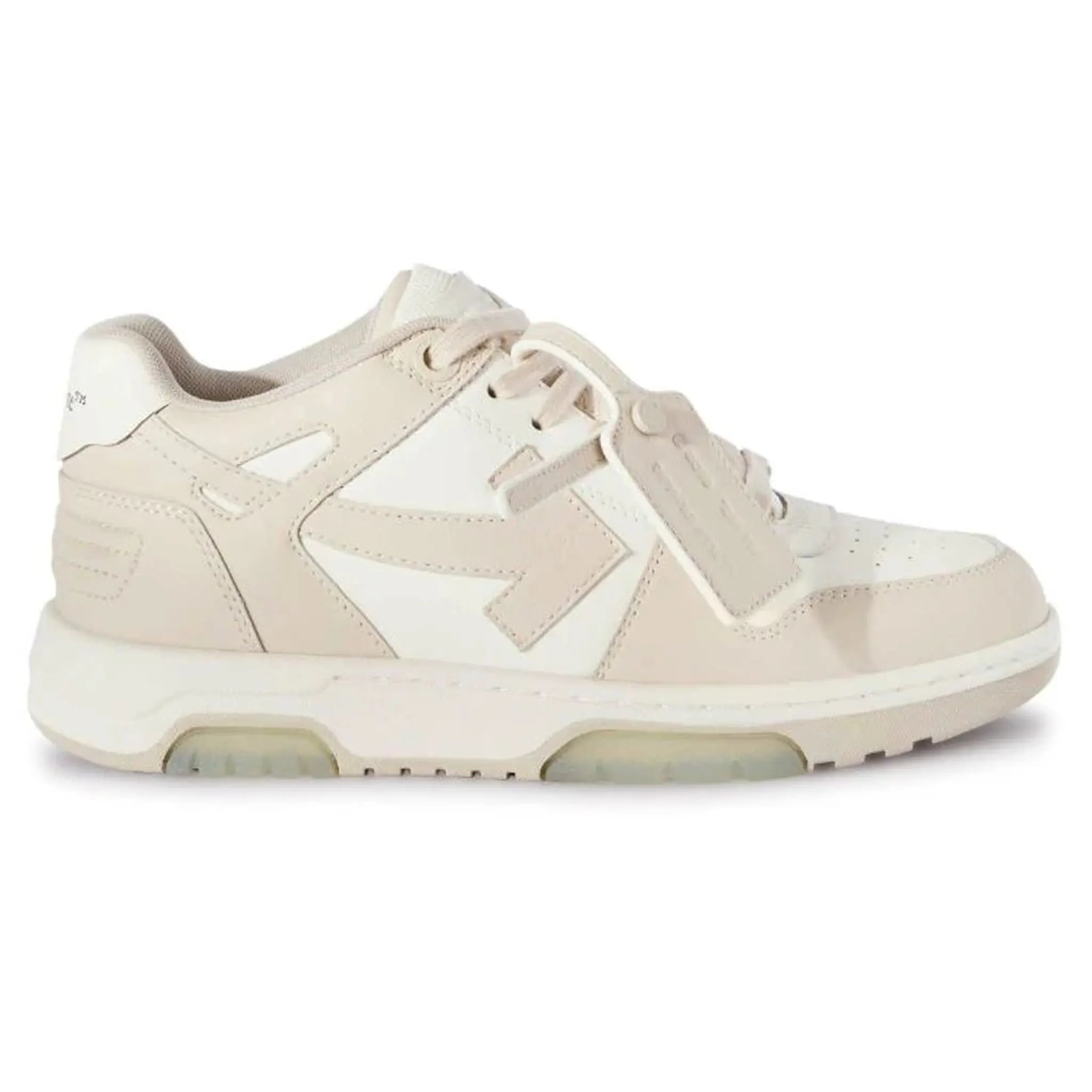 Side view of Off White Out Of Office White Beige Trainers (W)