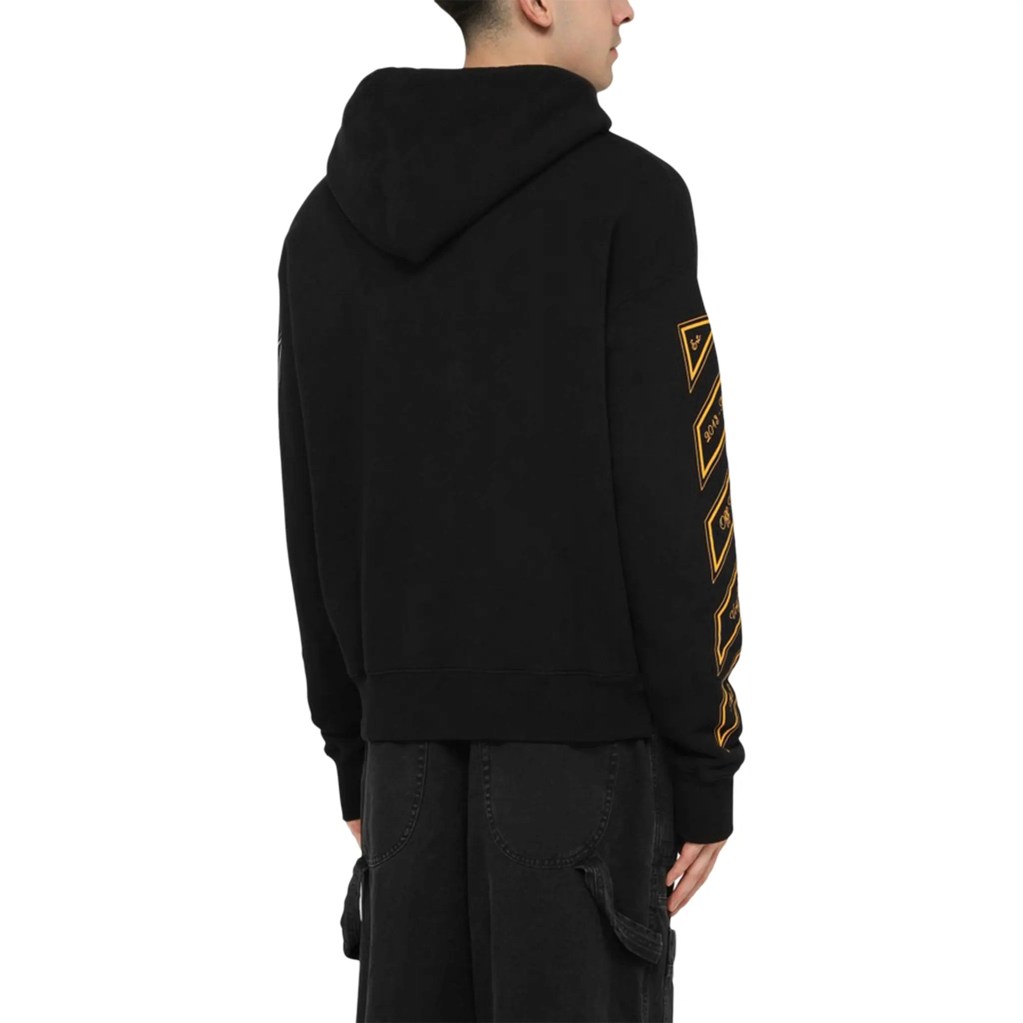 Model back view of Off-White OW 23 Skate Black Hoodie OMBB085S24FLE0121022