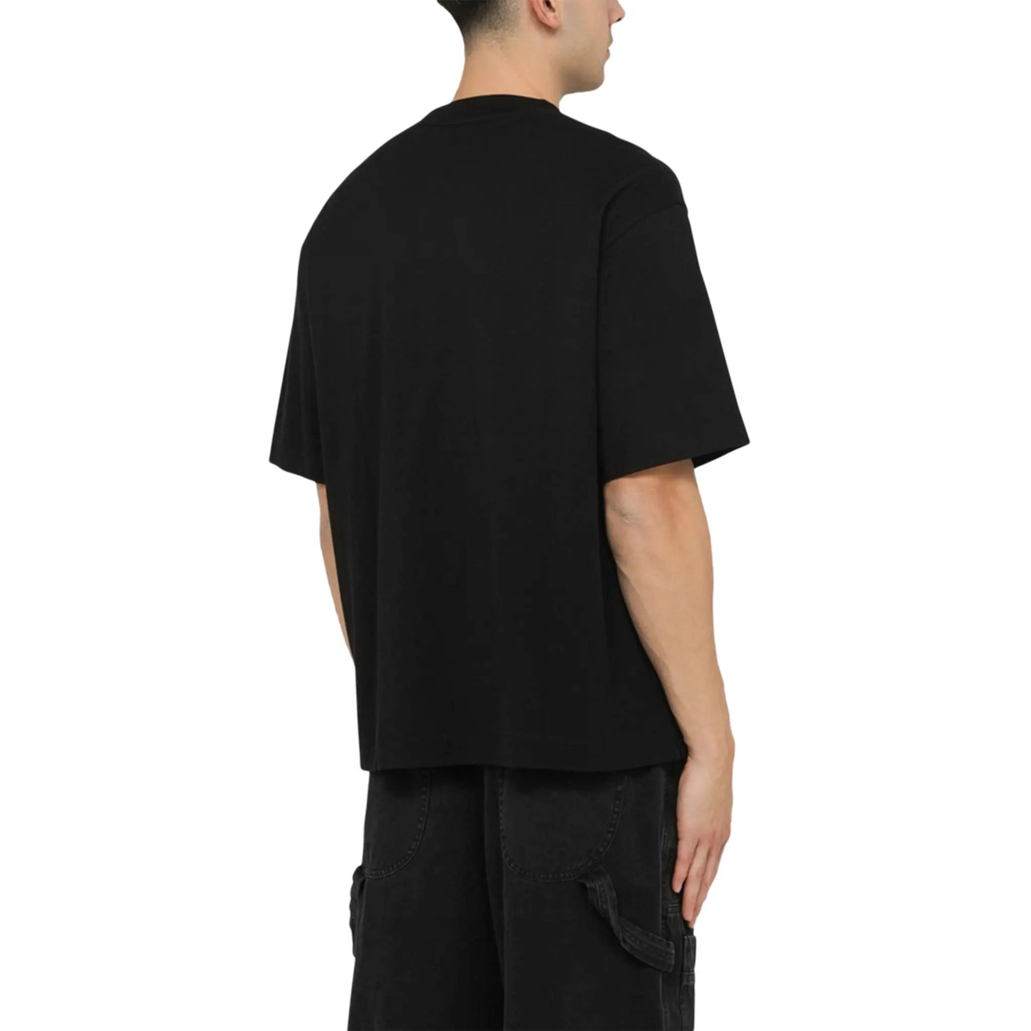 Model back view of Off-White OW 23 Skate Black T Shirt OMAA120S24JER008
