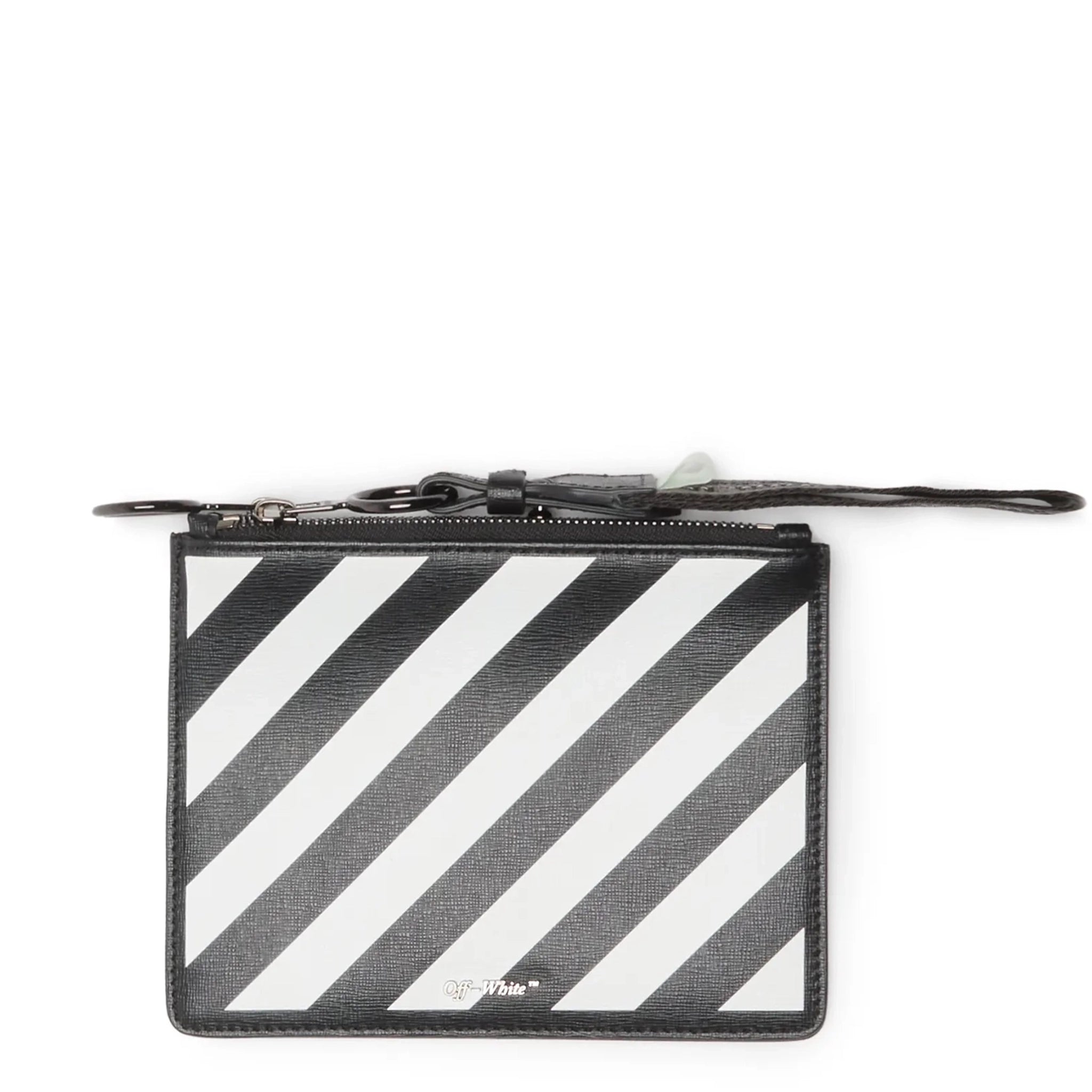 Front view of Off-White Stripe Diagonal Black Double Pouch