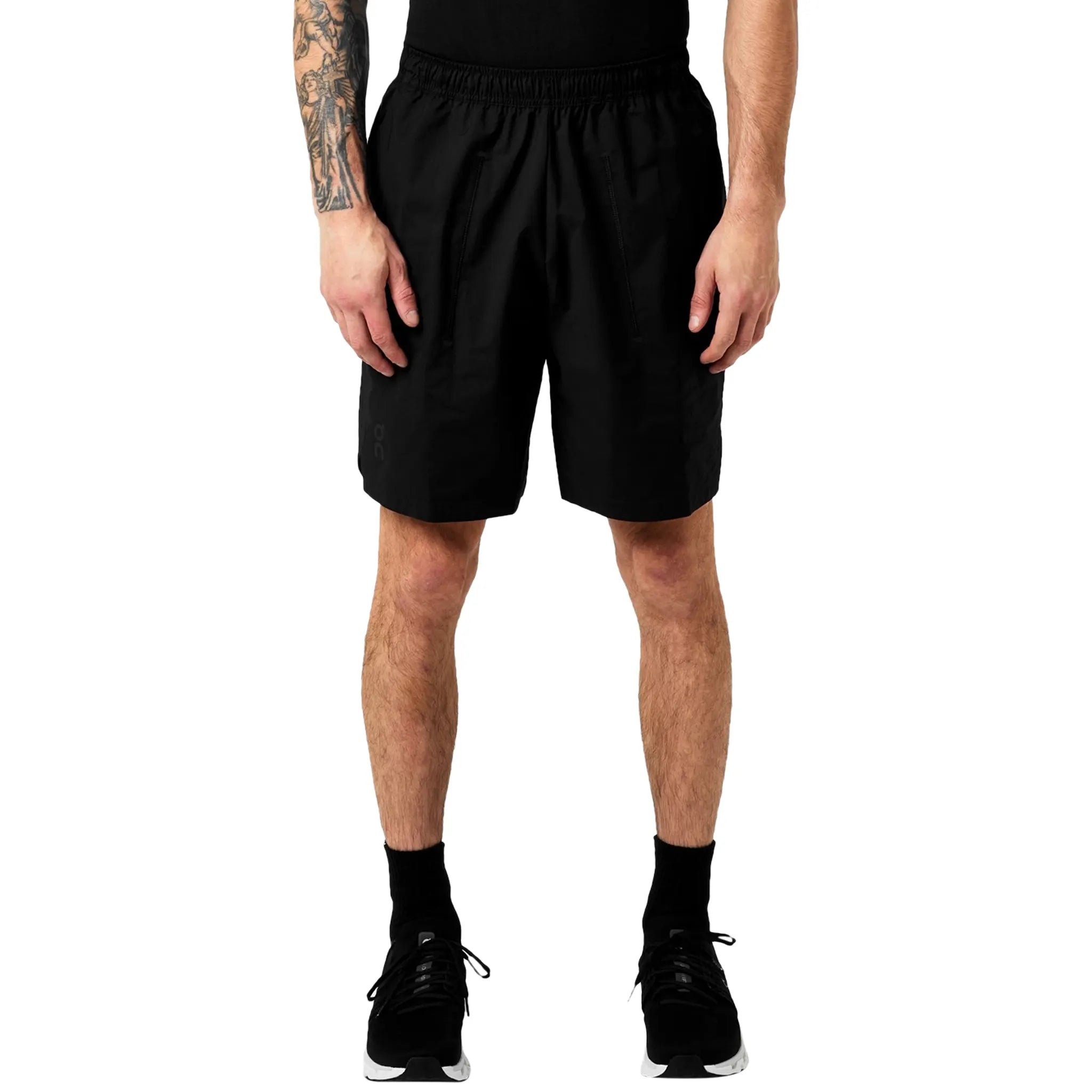 Model Front view of On Running All-Day Black Shorts 1MD30150553