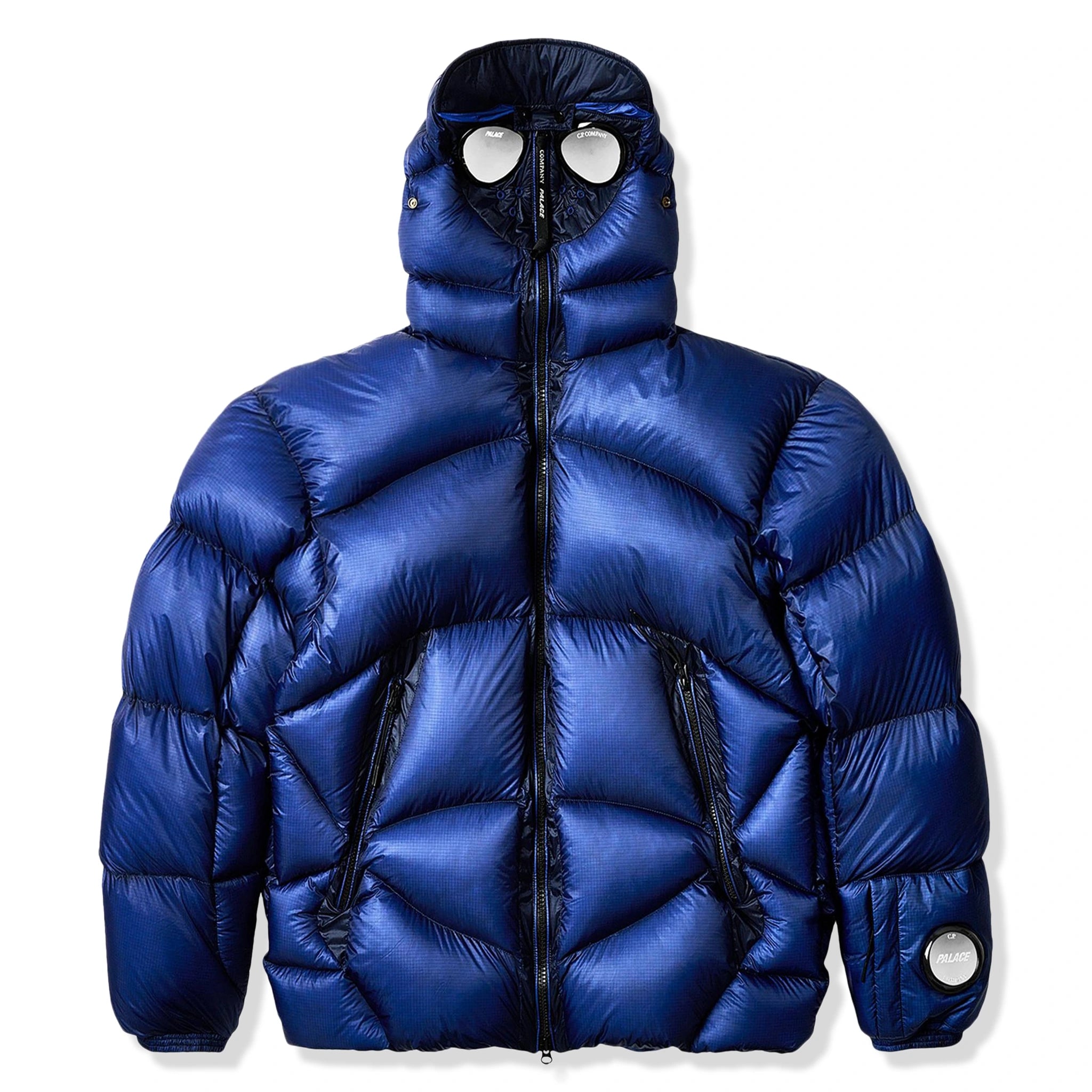 Front view of Palace x C.P. Company Bright Cobalt Puffer Jacket OW003A006099A867