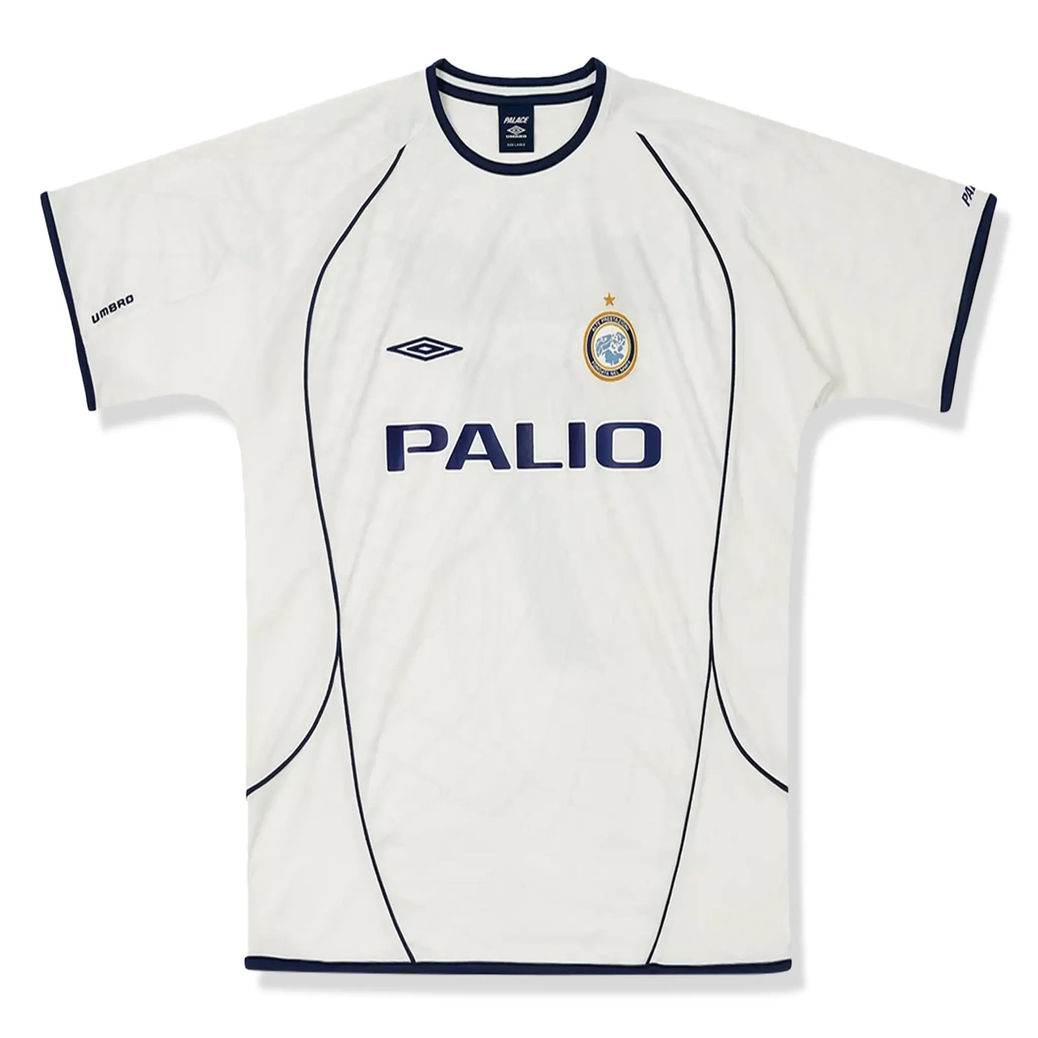 Front view of Palace x Umbro Home Shirt White P26UMES078