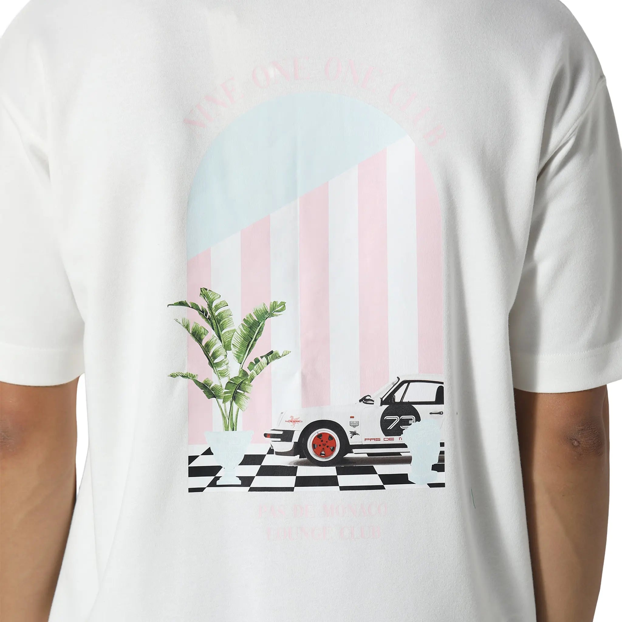 Detailed Back View of Pas De Monaco 911 Club Off White T-Shirt 506061520524