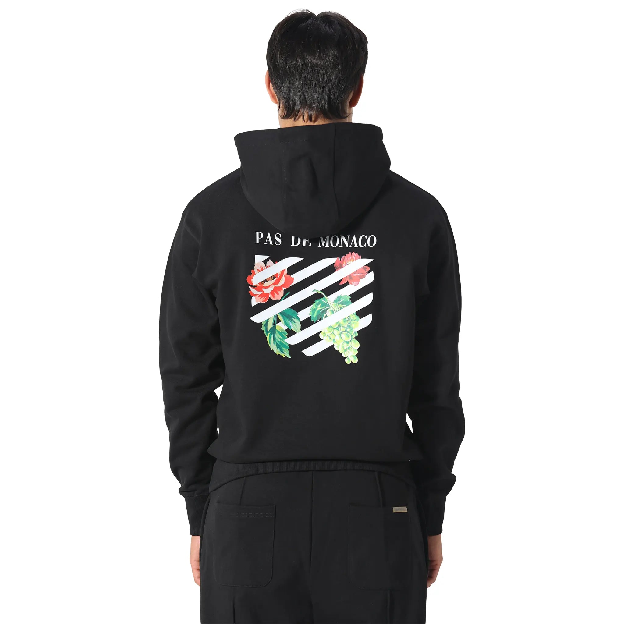 Back View of Pas De Monaco Floral Line Black Hoodie 5060615206384