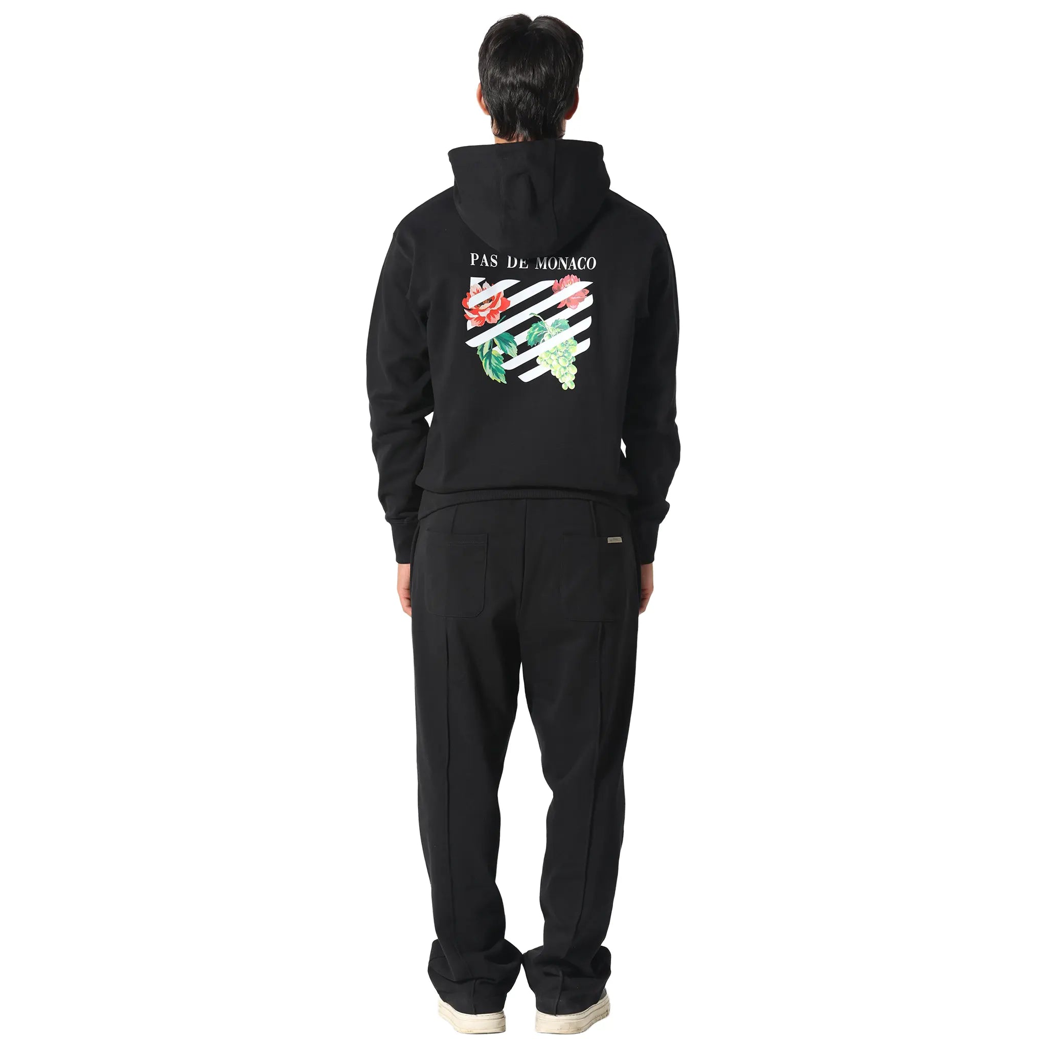 Back View of Pas De Monaco Floral Line Black Hoodie 5060615206384