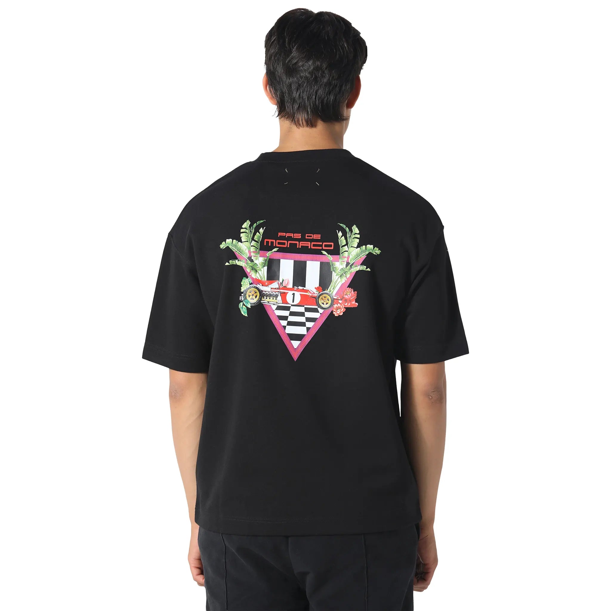 Back View of Pas De Monaco Formular Check Black T-Shirt PKK22O00D-Q11