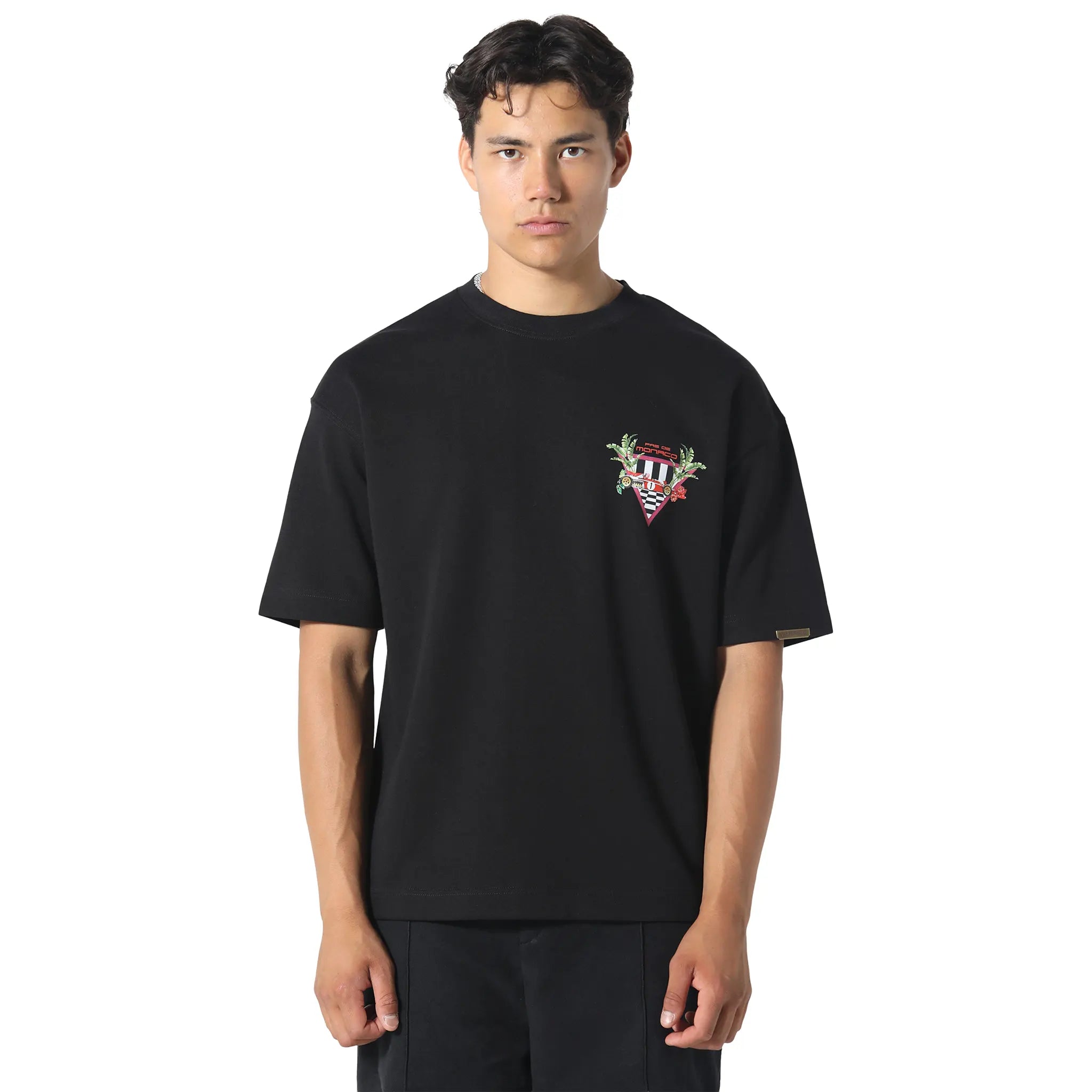 Front View of Pas De Monaco Formular Check Black T-Shirt PKK22O00D-Q11