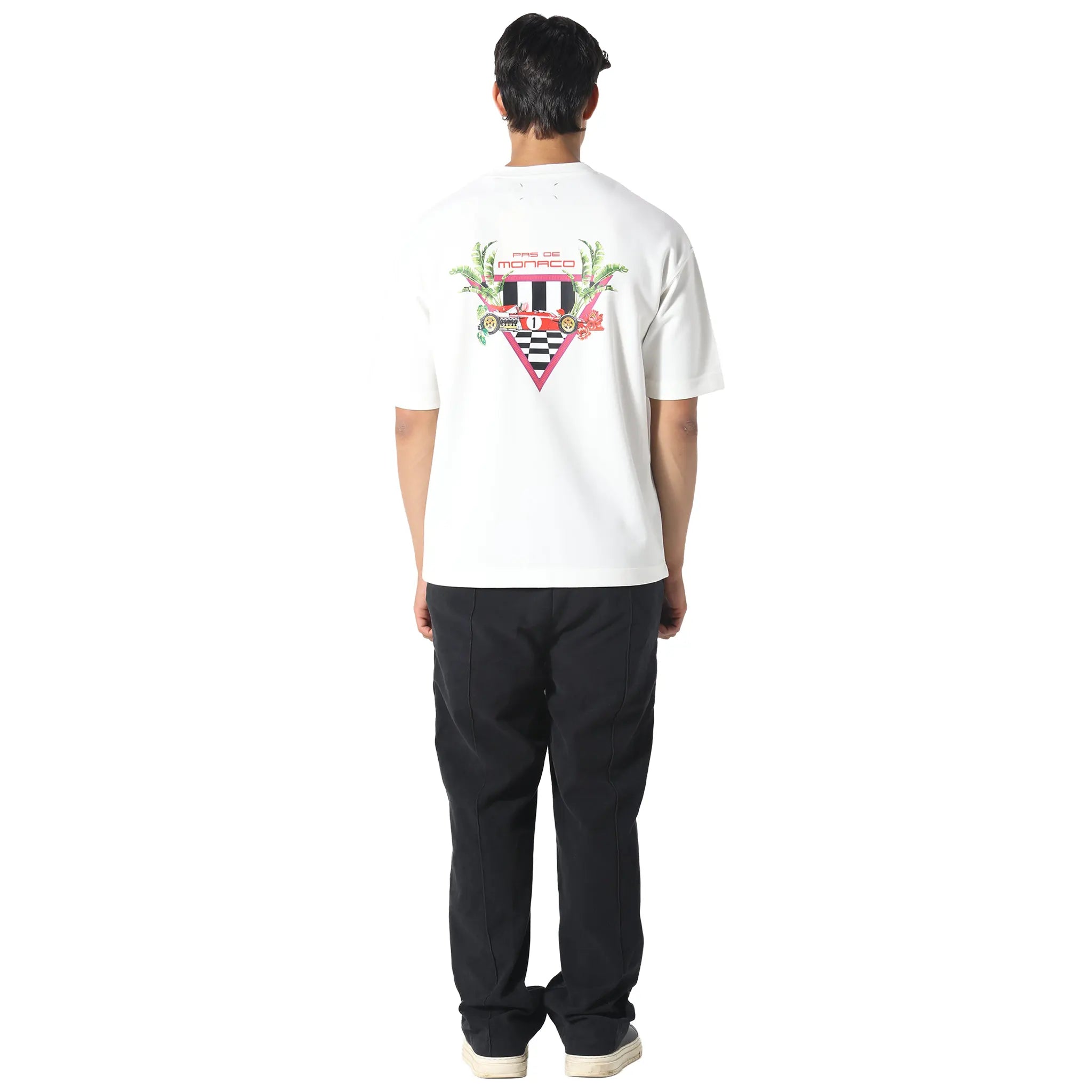 Back View of Pas De Monaco Formular Check Off White T-Shirt PKK22O00D-A11