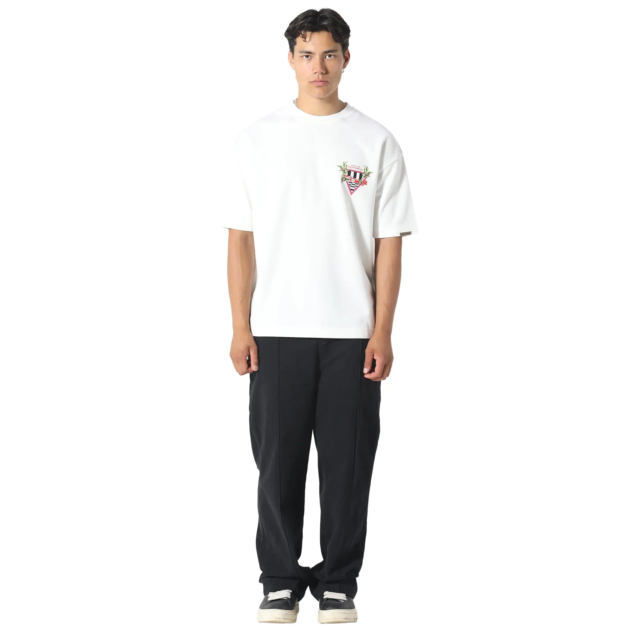 Front View of Pas De Monaco Formular Check Off White T-Shirt PKK22O00D-A11