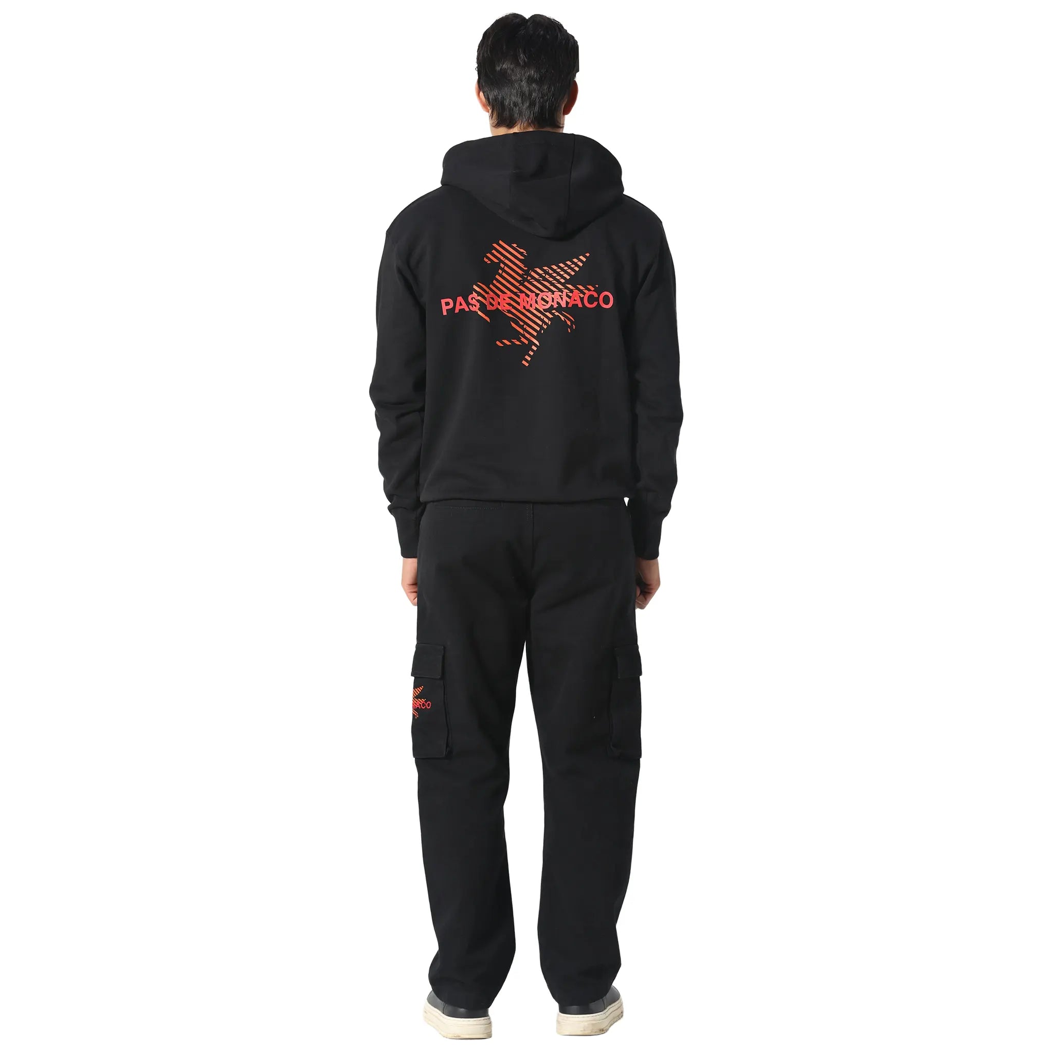 Back View of Pas De Monaco La Pegaus Chevron Black Hoodie PKK22S005-Q11