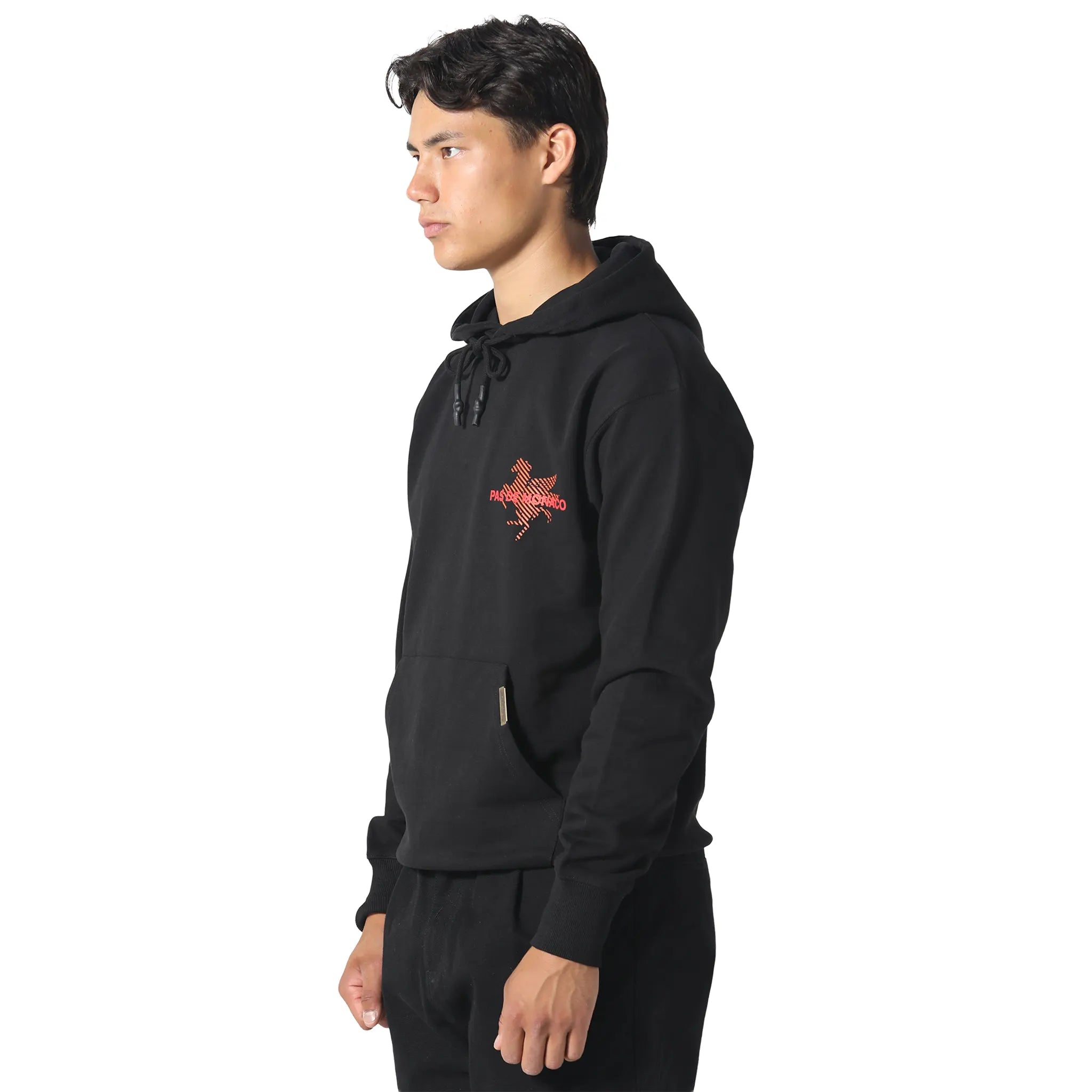 Front Side View of Pas De Monaco La Pegaus Chevron Black Hoodie PKK22S005-Q11