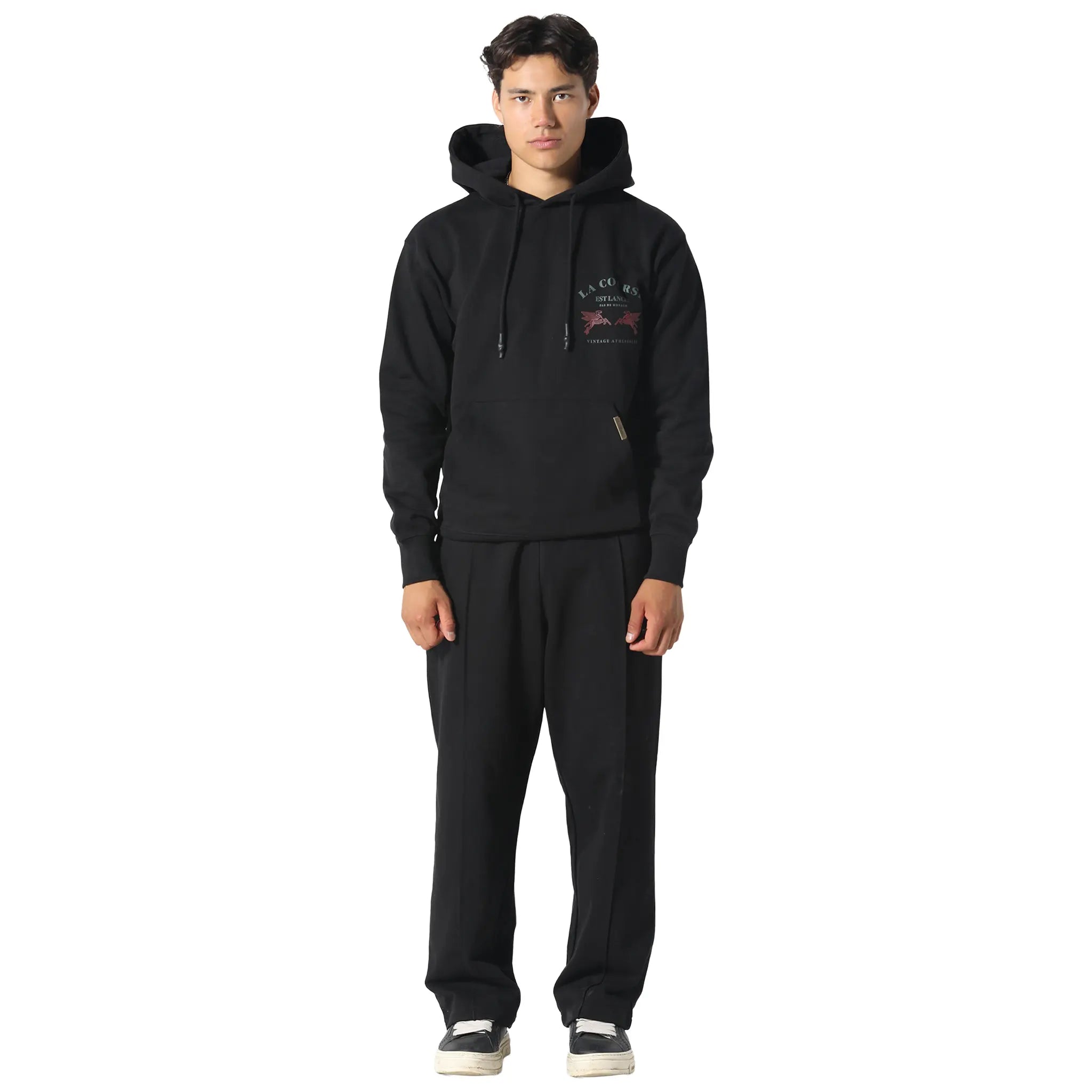 Front View of Pas De Monaco Le Course Black Hoodie PKK22S004-Q11