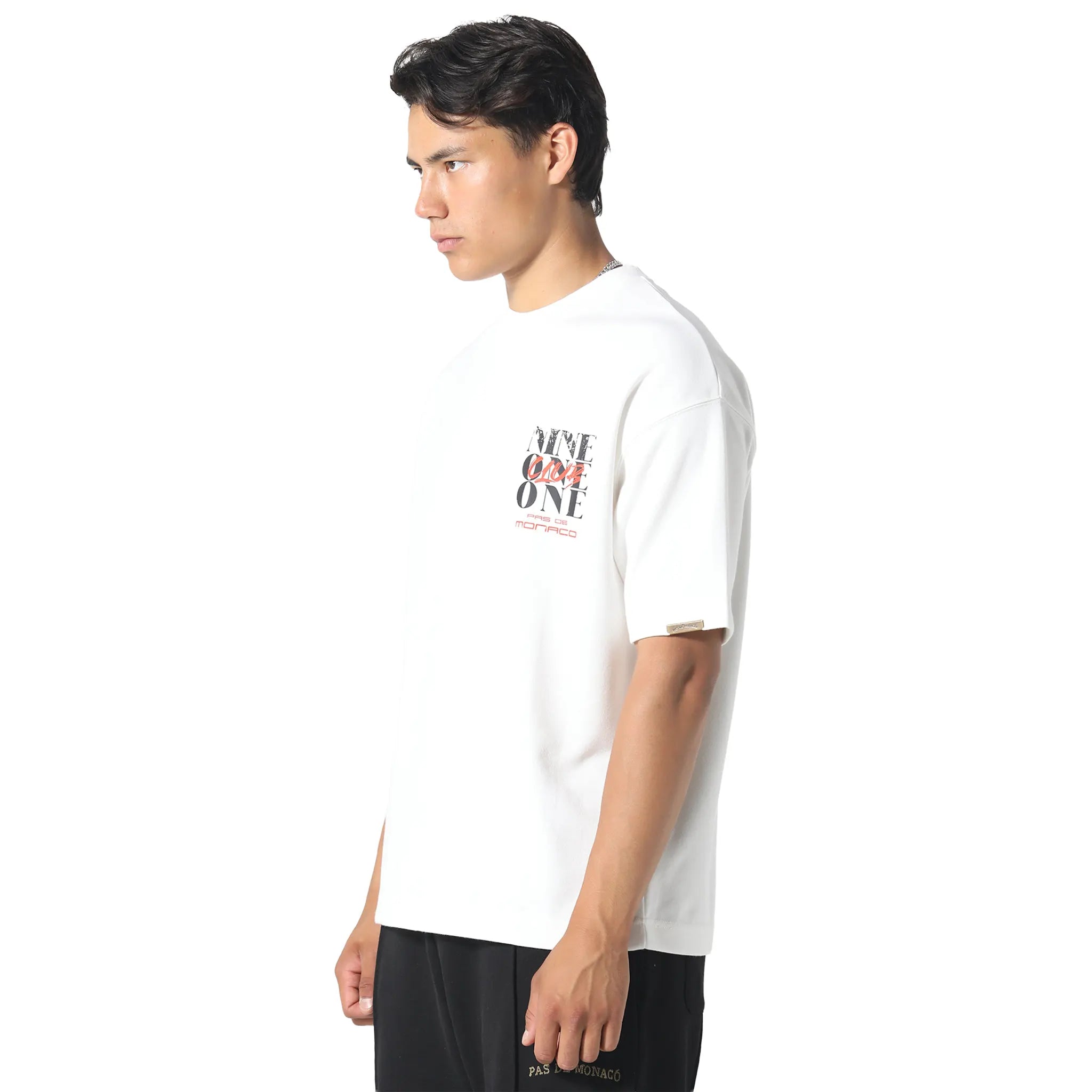Front Side View of Pas De Monaco Nine One One Off White T-Shirt 5060615205479