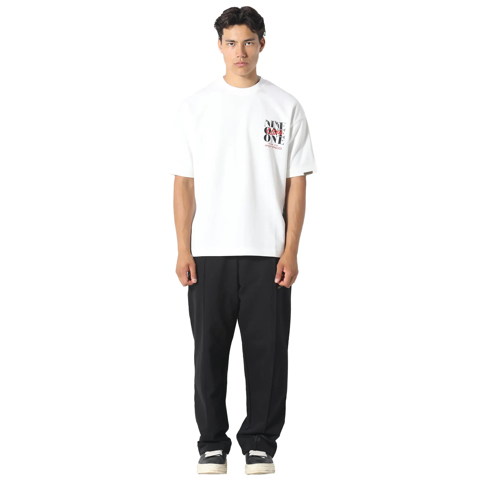 Model Front View of Pas De Monaco Nine One One Off White T-Shirt 5060615205479