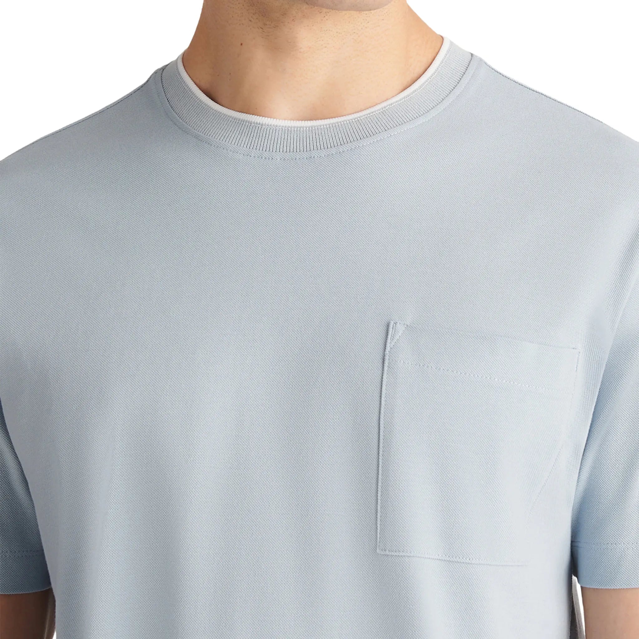 Detailed Neck View of Peckham Rye Cabana Pique Pocket Blue Haze T-Shirt