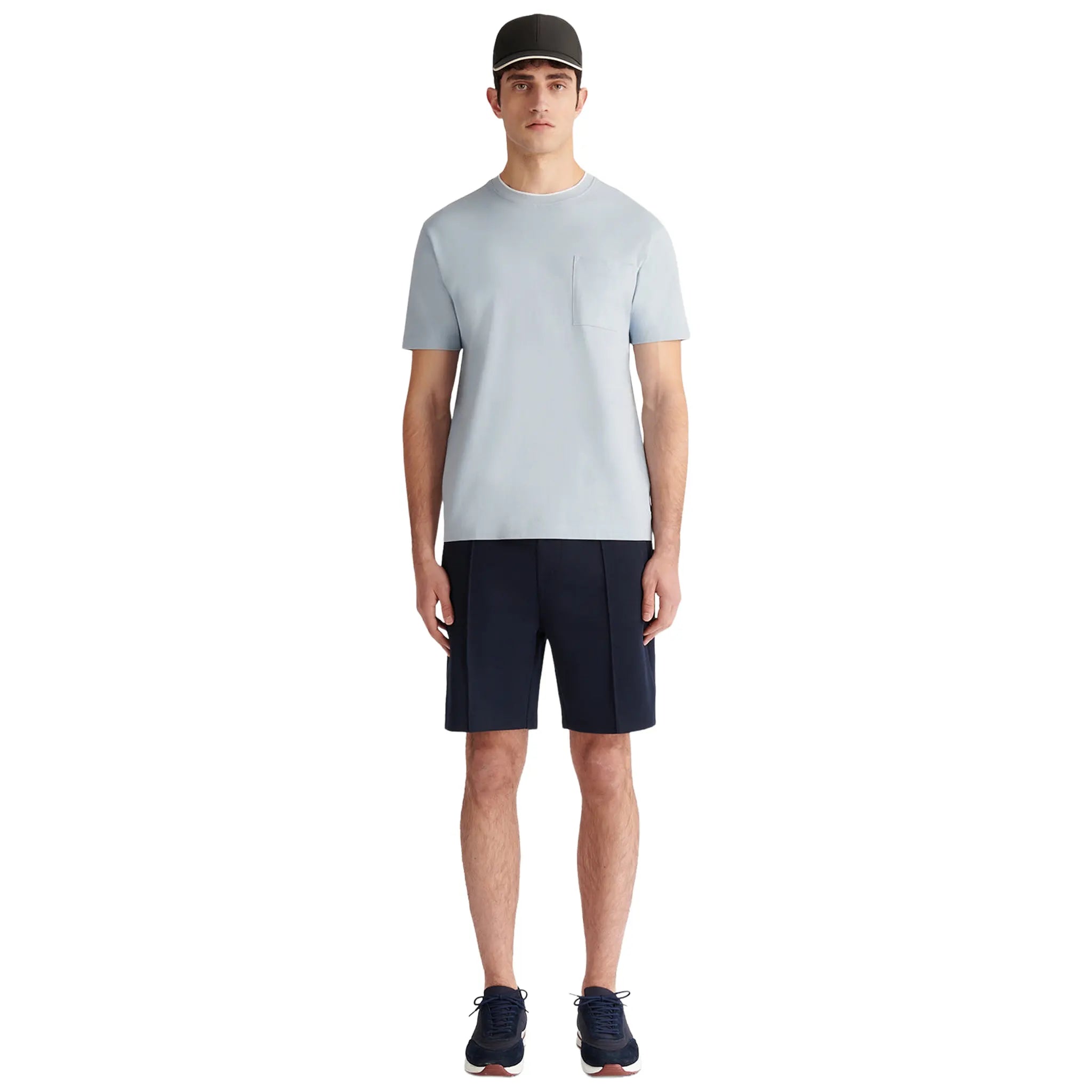 Front View of Peckham Rye Cabana Pique Pocket Blue Haze T-Shirt