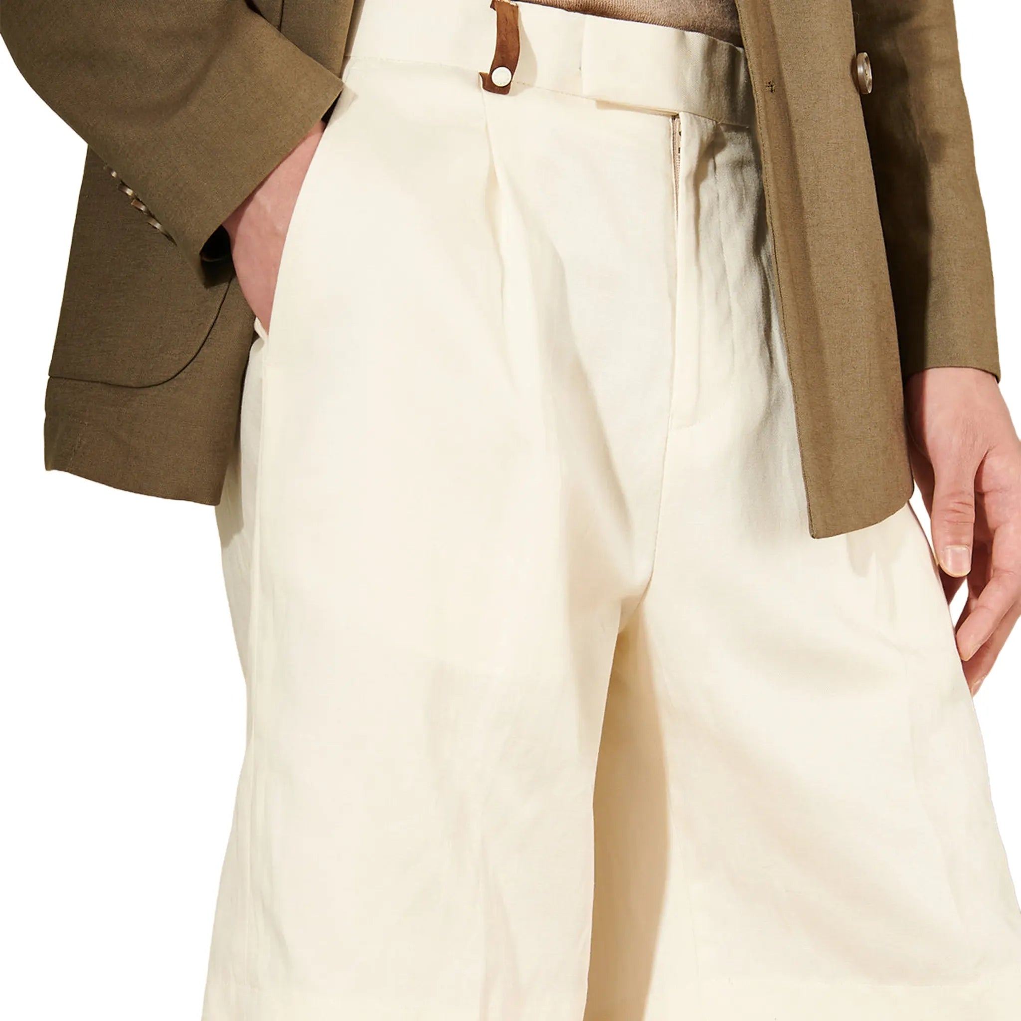 Front View of Peckham Rye Castello Linen Blend Tailored Egret Shorts
