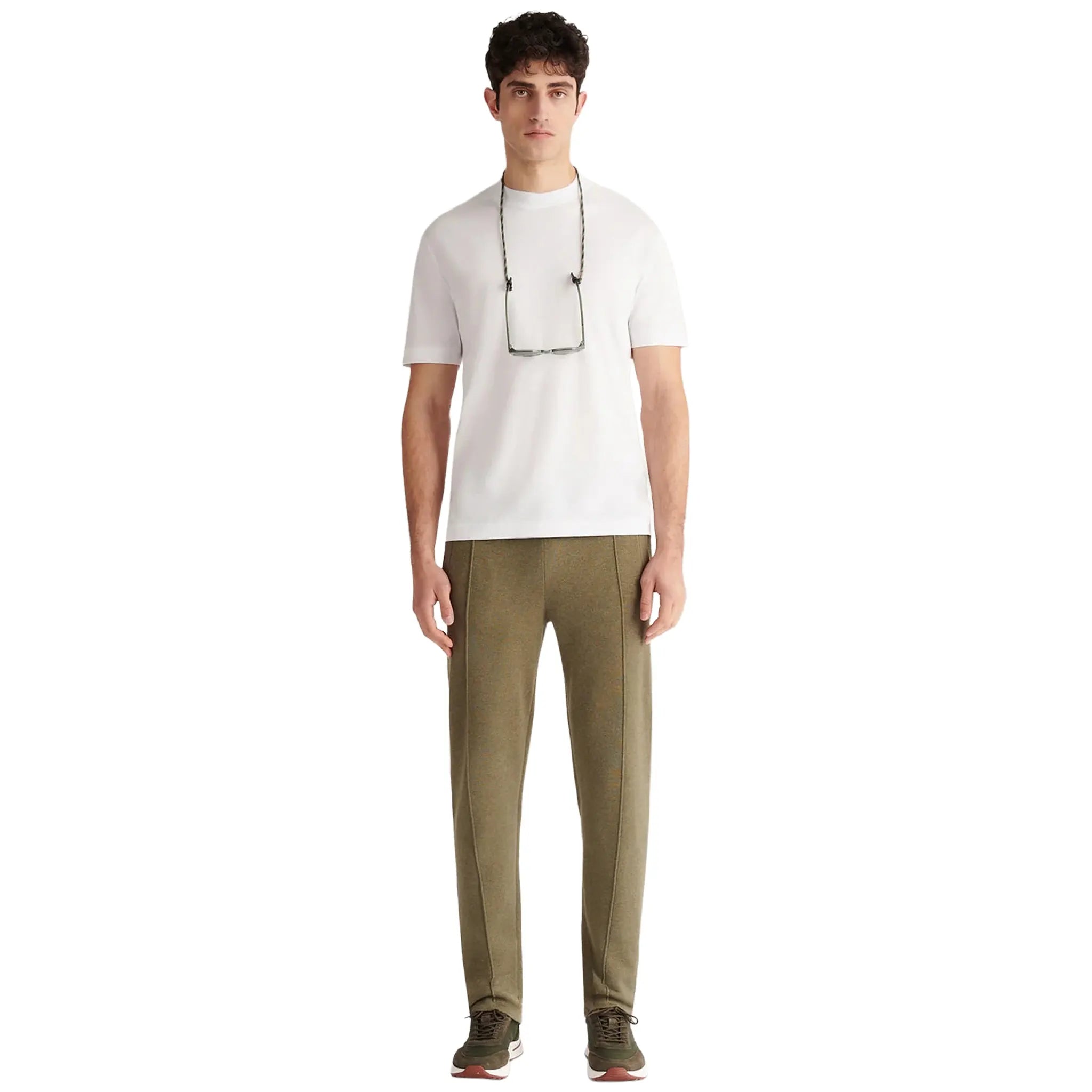 Model View of Peckham Rye Devonshire Mercerised Cotton Bright White T-Shirt