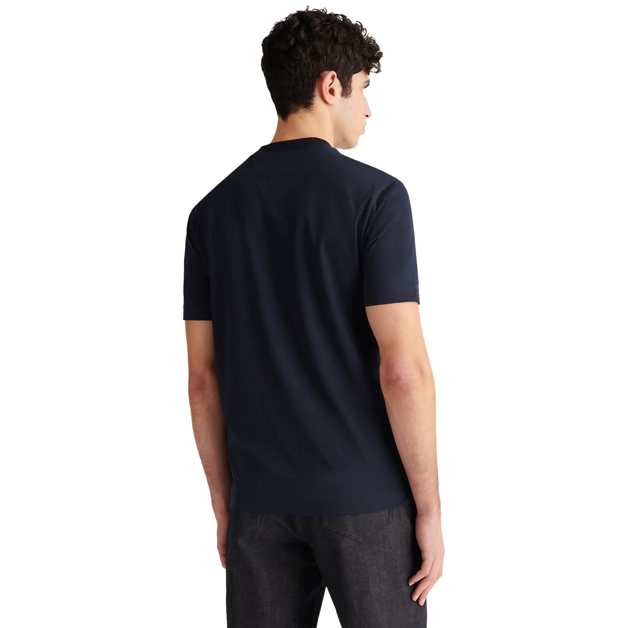 Back View of Peckham Rye Devonshire Mercerised Cotton Dark Sapphire Navy T-Shirt